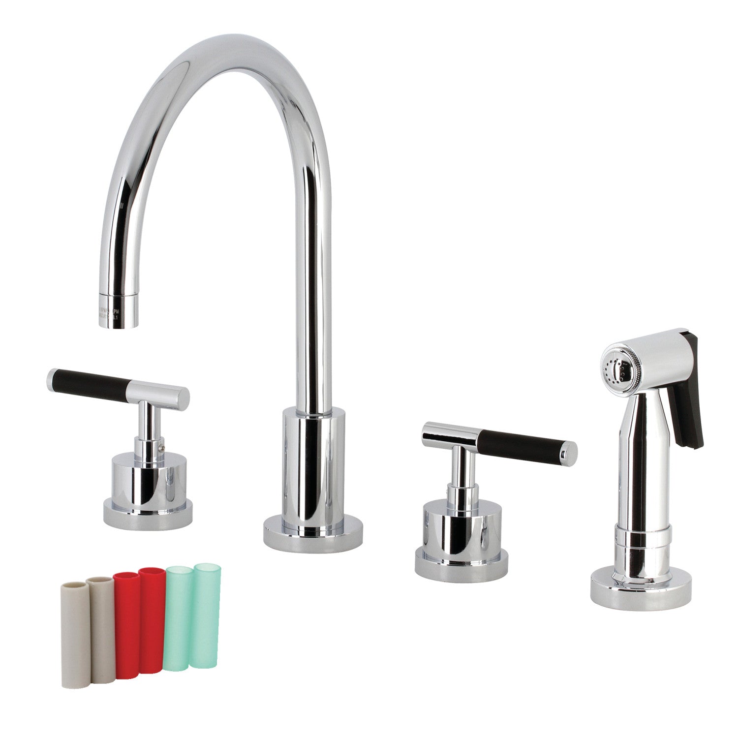 Kingston Sona KS8721CKLBS - Robinet de cuisine à double poignée Kaiser 4 trous avec pulvérisateur en laiton, chrome poli