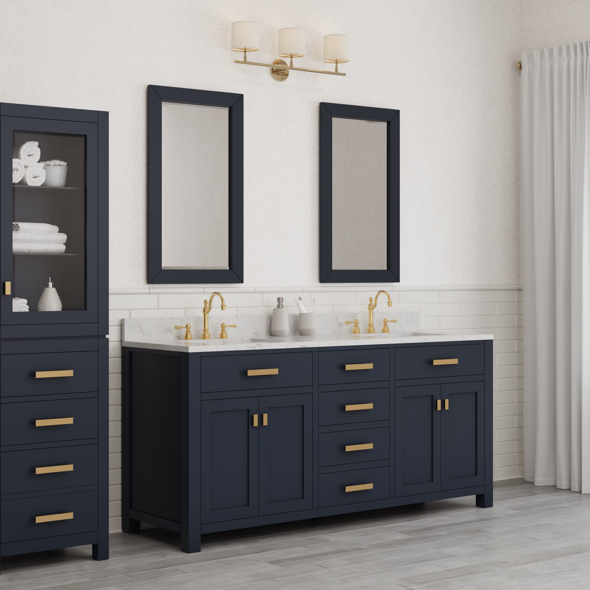 Kingston Luxe MS72CW06MB - 72 in. x 21.5 in. Bathroom Vanity Carrara White Marble Top and White Basins, Monarch Blue
