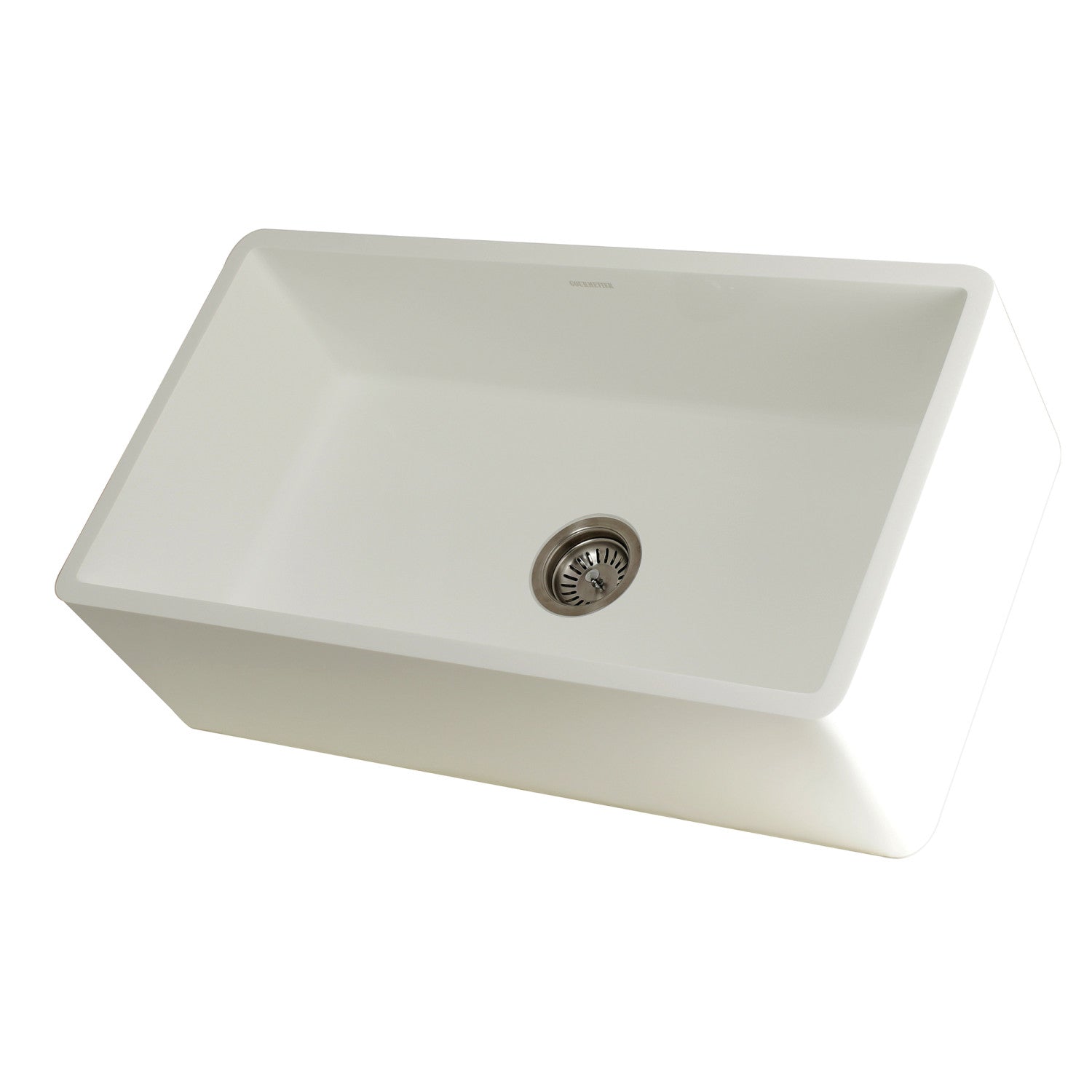 Kingston Tulare GKFA331810BC - Arcticstone 33-Inch Solid Surface White Stone Apron-Front Single Bowl Farmhouse Kitchen Sink with Strainer, Matte White