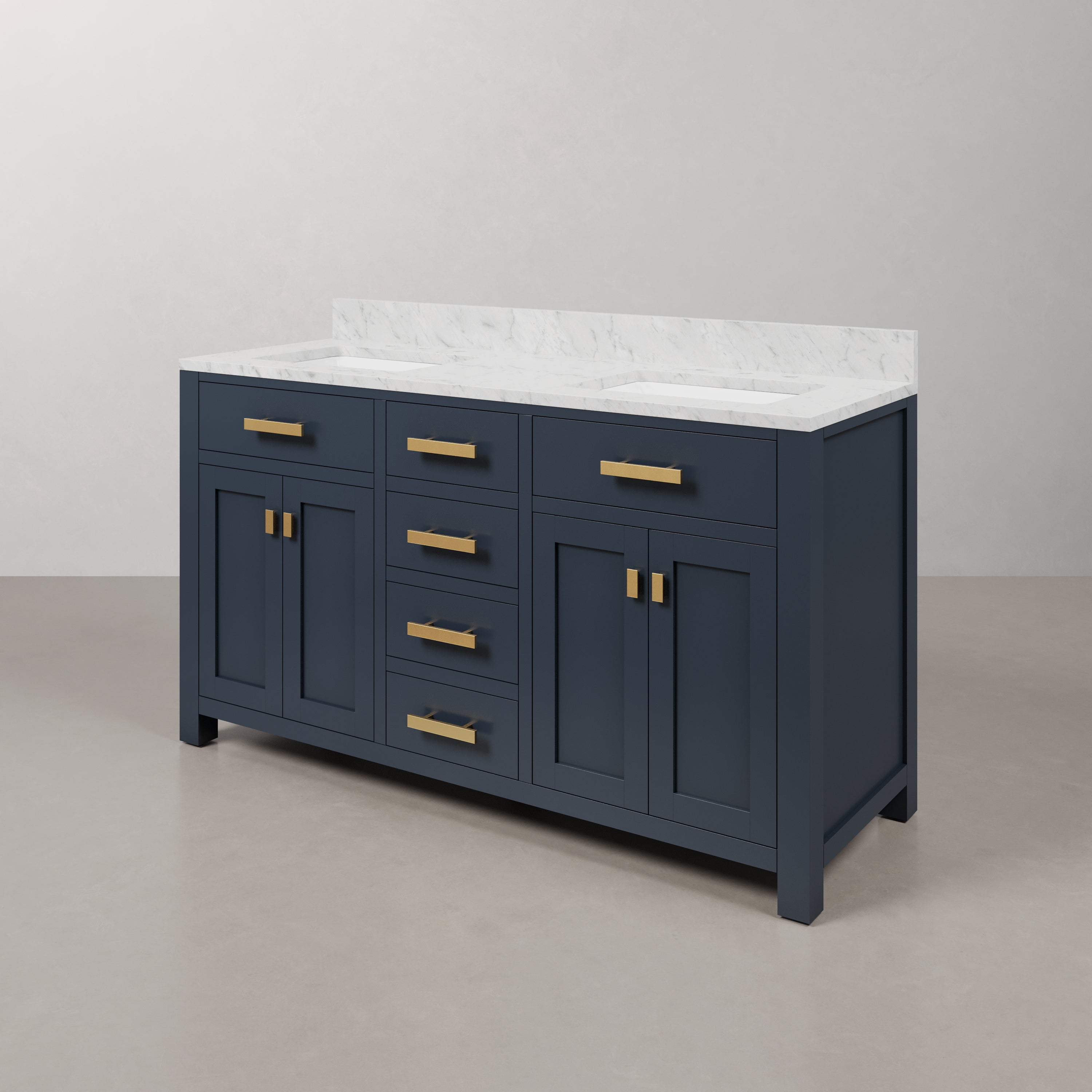 Kingston Luxe MS60CW06MB - 60 in. x 21.5 in. Bathroom Vanity Marble Top in Carrara White and White Basin, Monarch Blue
