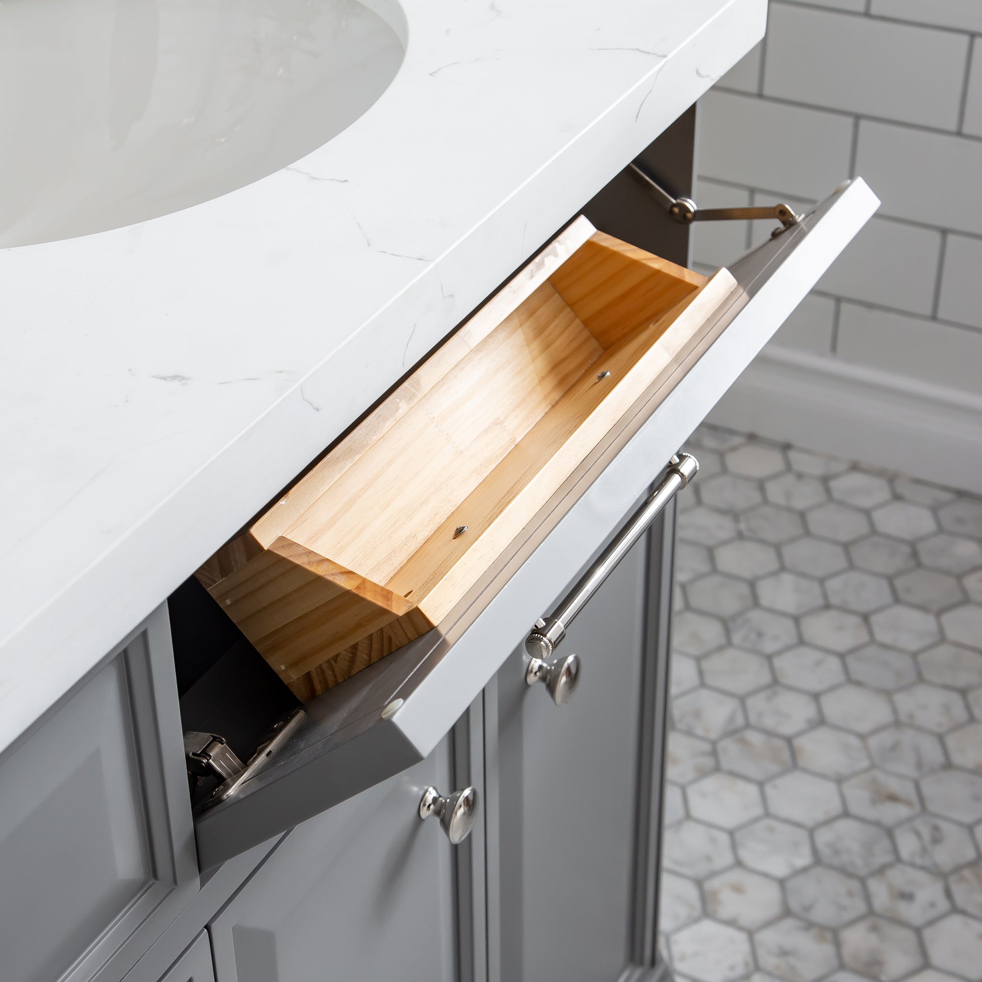 Kingston Luxe PA72QZ05CG - 72 in. x 22 in. Bathroom Vanity Quartz Top and White Basin, Cashmere Grey