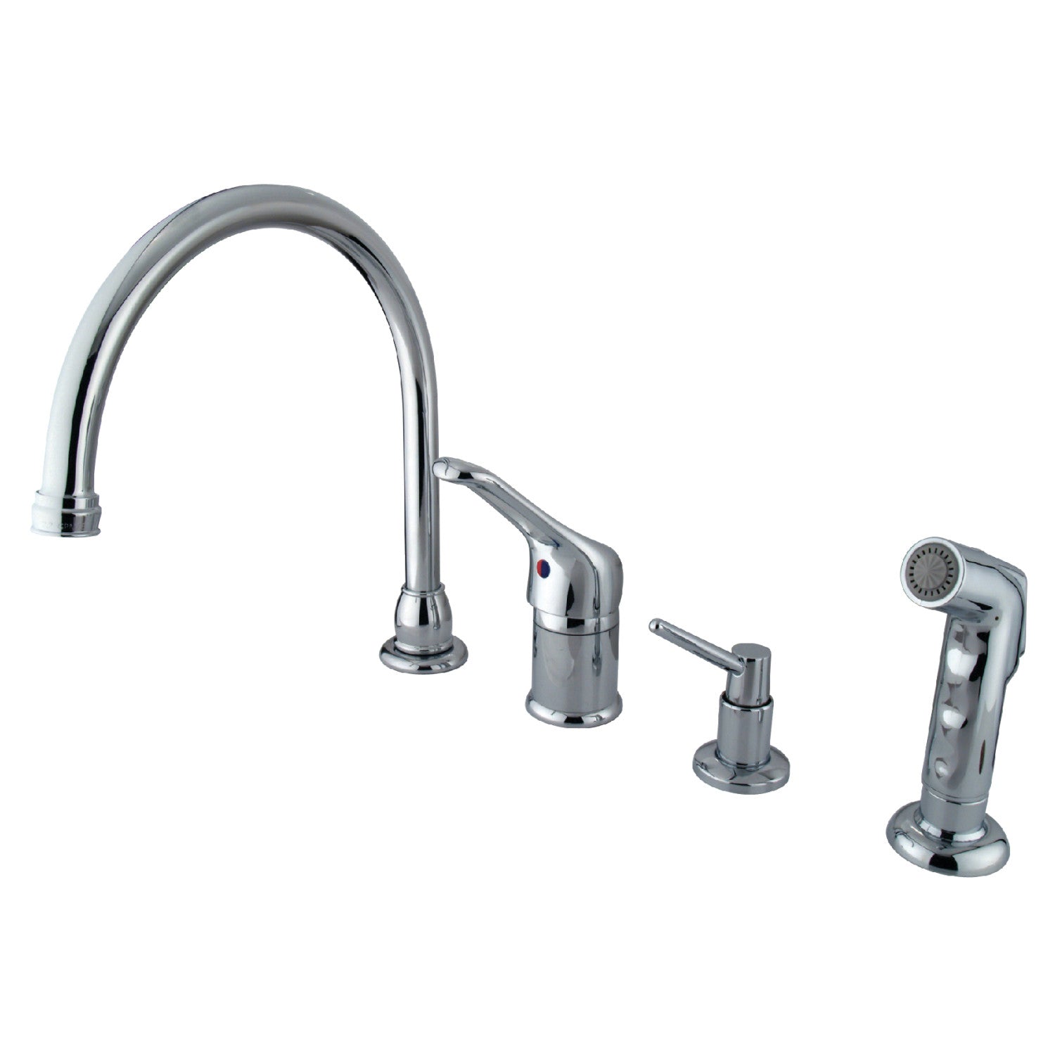Kingston Tulare KB811K1 - Wyndham à poignée unique 4 trous Robinet de cuisine répandu avec pulvérisateur latéral et distributeur de savon, chrome poli