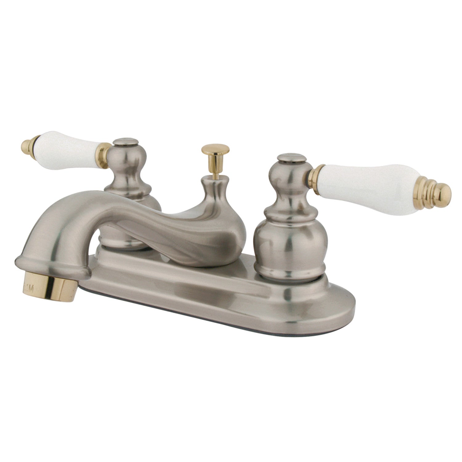 Kingston Heirloom GKB609B - Robinet de salle de bain à double poignée de restauration 3 trous montage sur plage 4-Inch Centerset avec drain à tirette, nickel brossé / laiton poli