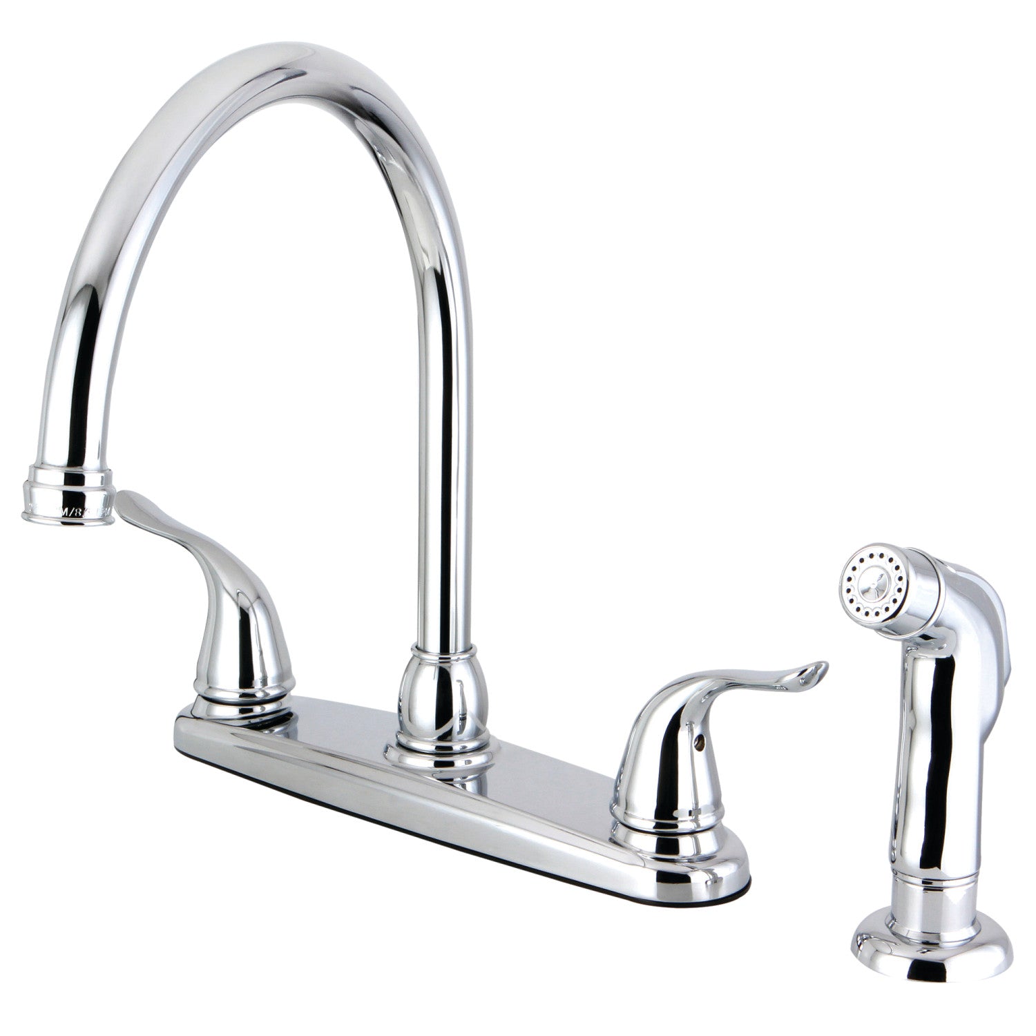Kingston Tulare FB2791YLSP - Robinet de cuisine à deux poignées Yosemite 4 trous 8" avec pulvérisateur latéral, chrome poli