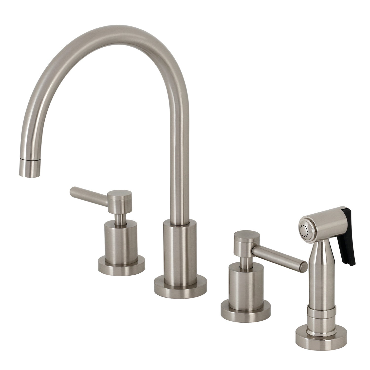 Kingston Sona KS8728DLBS - Robinet de cuisine à double poignée Concord 4 trous avec pulvérisateur en laiton, nickel brossé
