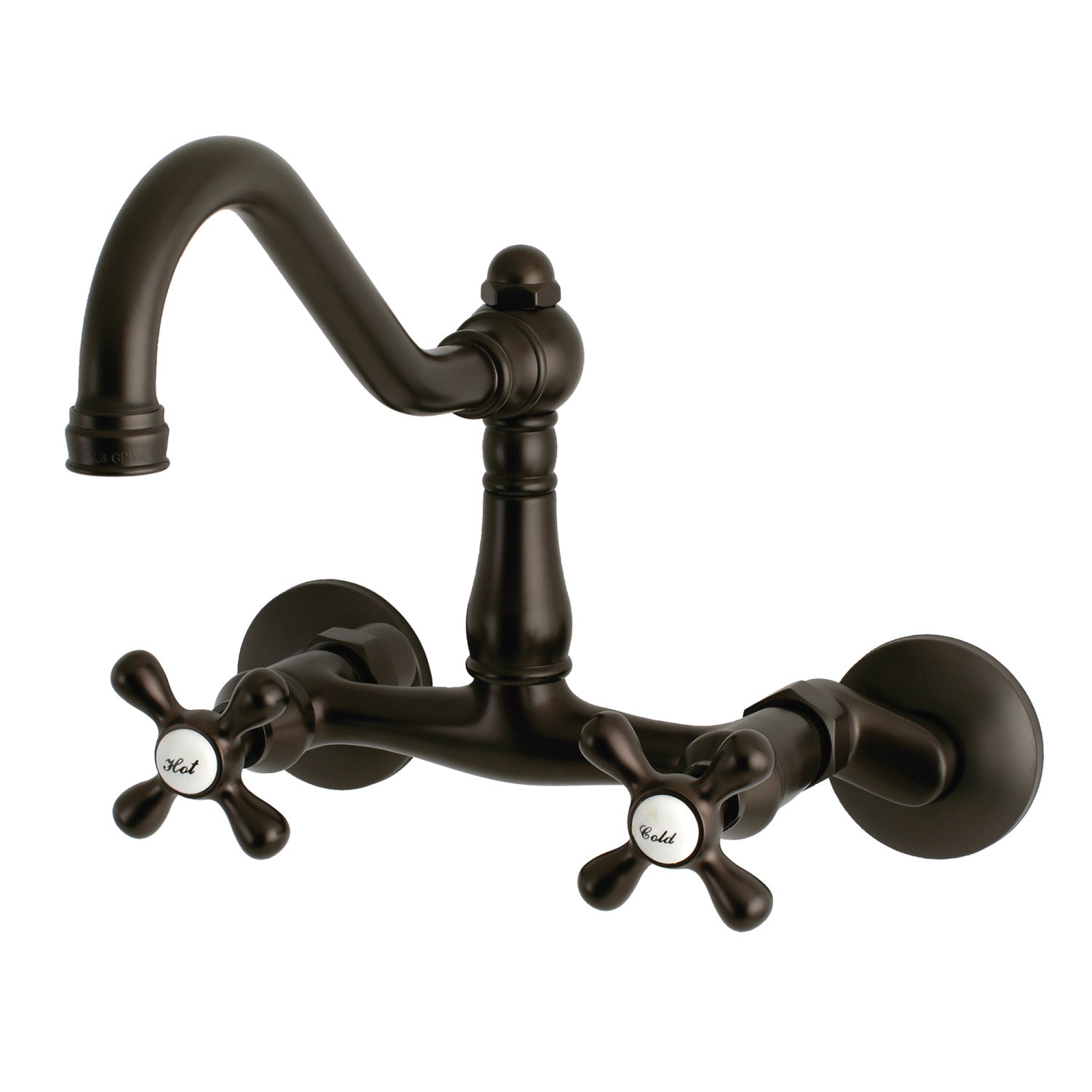 Kingston Heirloom KS3225AX - Robinet de cuisine à deux poignées vintage 2 trous Wall Mount Bridge, bronze frotté à l'huile