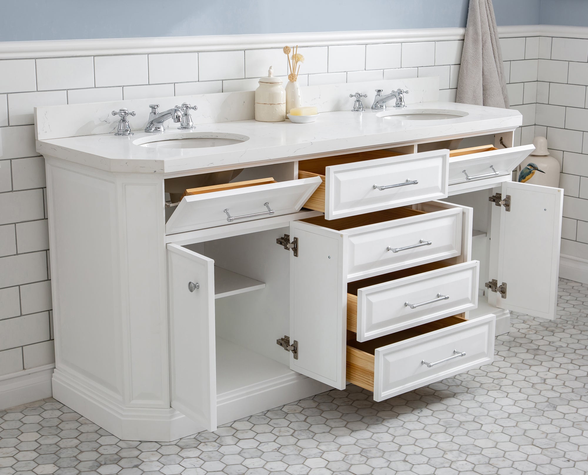 Kingston Luxe PA72QZ01PW - 72 in. x 22 in. Bathroom Vanity Quartz Top and White Basin, Pure White