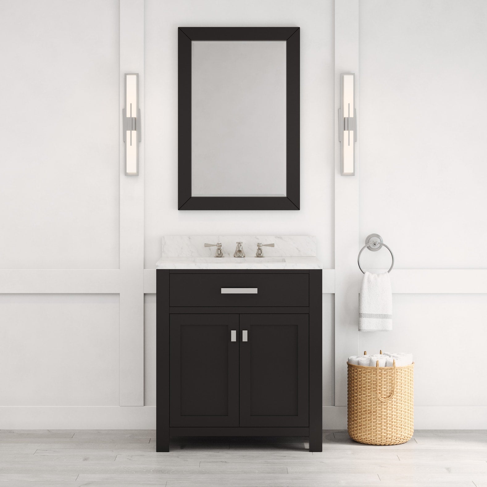 Kingston Luxe MS30CW01ES - 30 in. x 21.5 in. Bathroom Vanity Single Sink with Carrara White Marble Top, Espresso