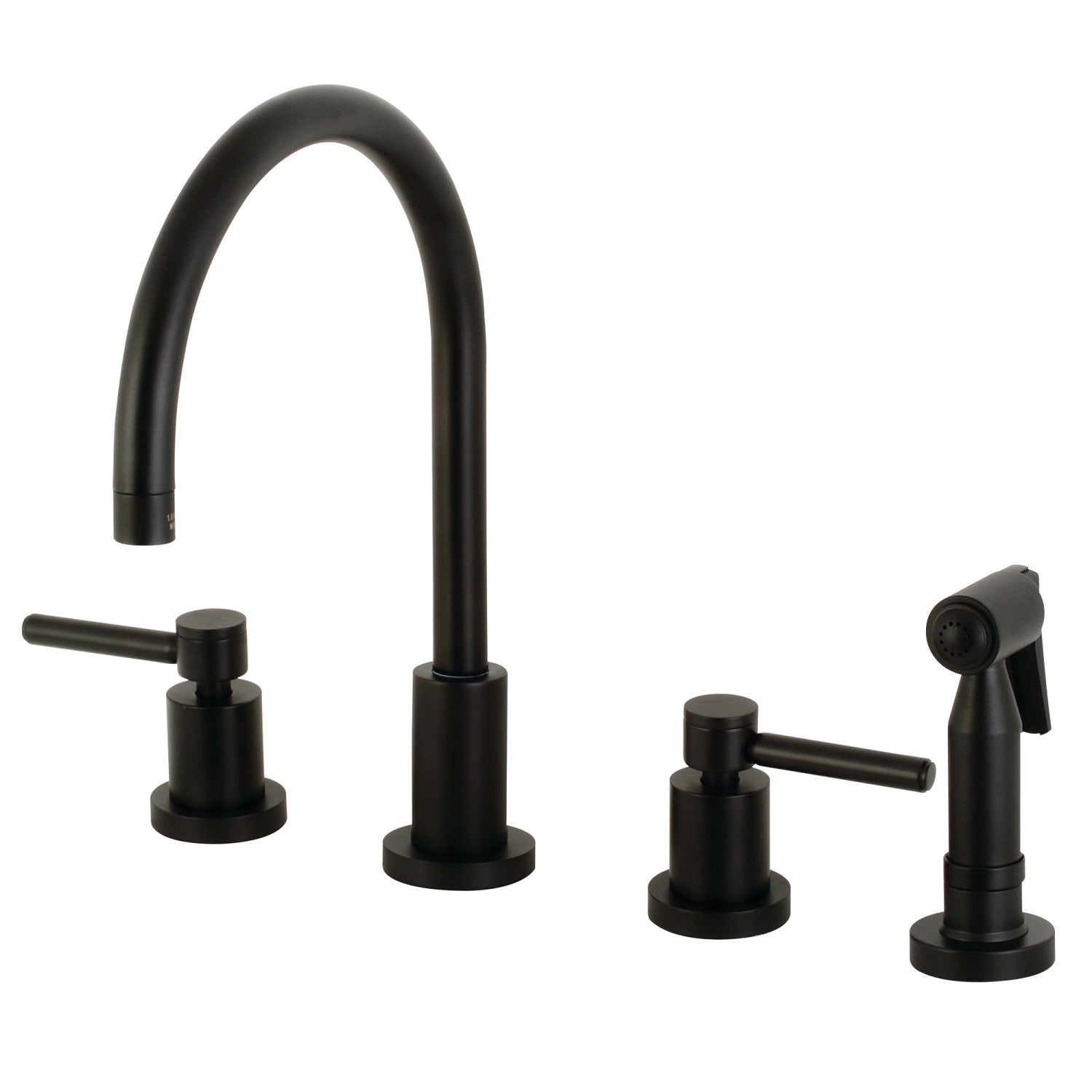 Kingston Sona KS8720DLBS - Robinet de cuisine à double poignée Concord 4 trous avec pulvérisateur en laiton, noir mat