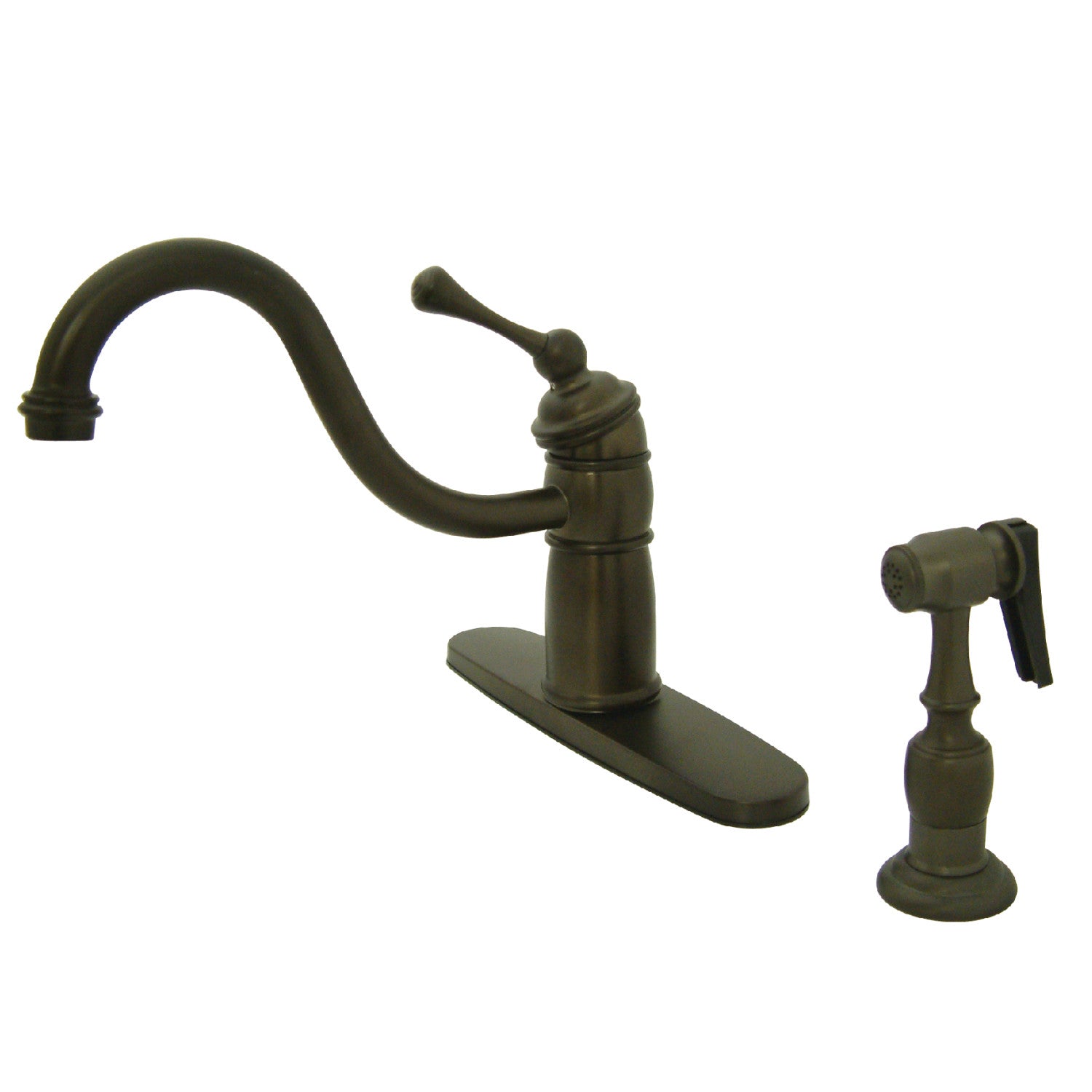 Kingston Heirloom KB1575BLBS - Robinet de cuisine victorien à une poignée 2-or-4 avec pulvérisateur en laiton, bronze frotté à l'huile