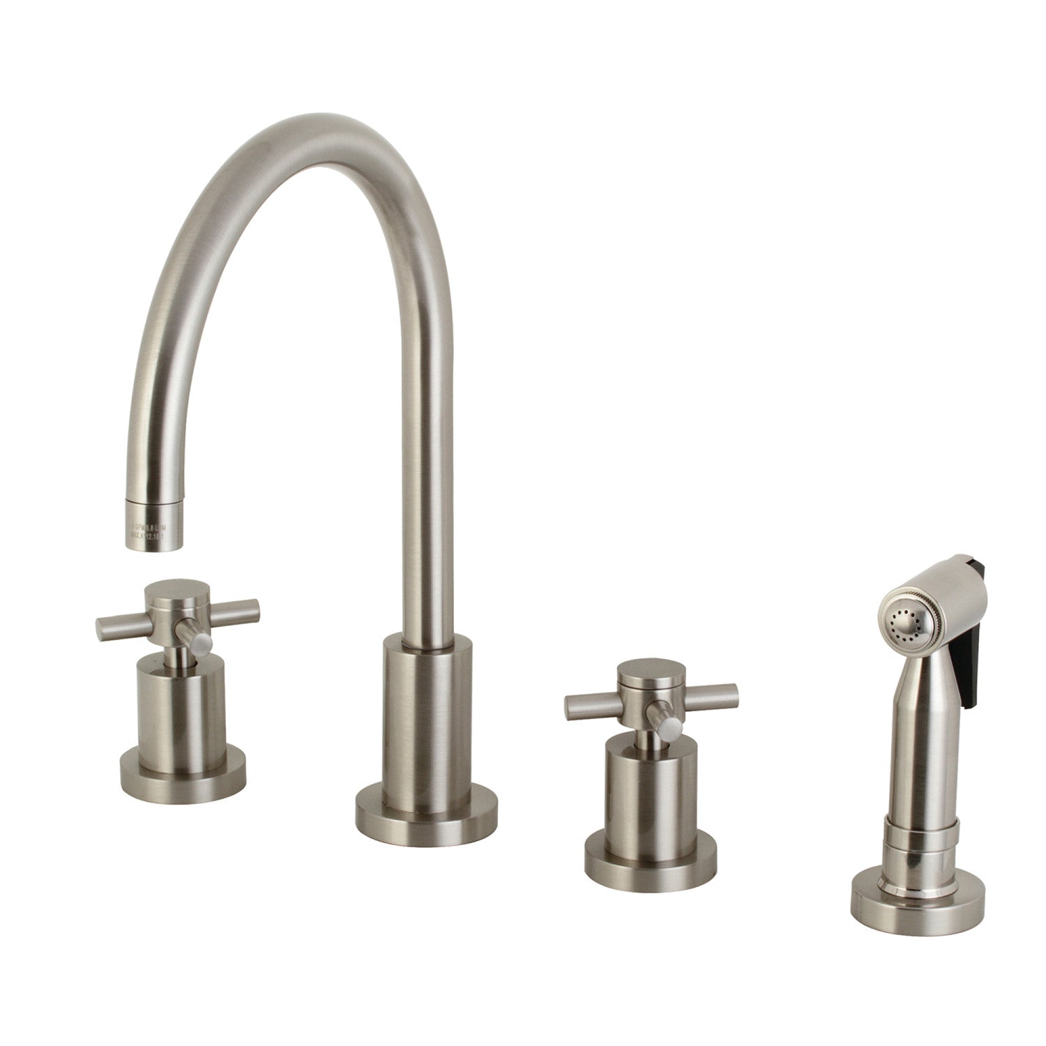 Kingston Sona KS8728DXBS - Robinet de cuisine à double poignée Concord 4 trous avec pulvérisateur en laiton, nickel brossé