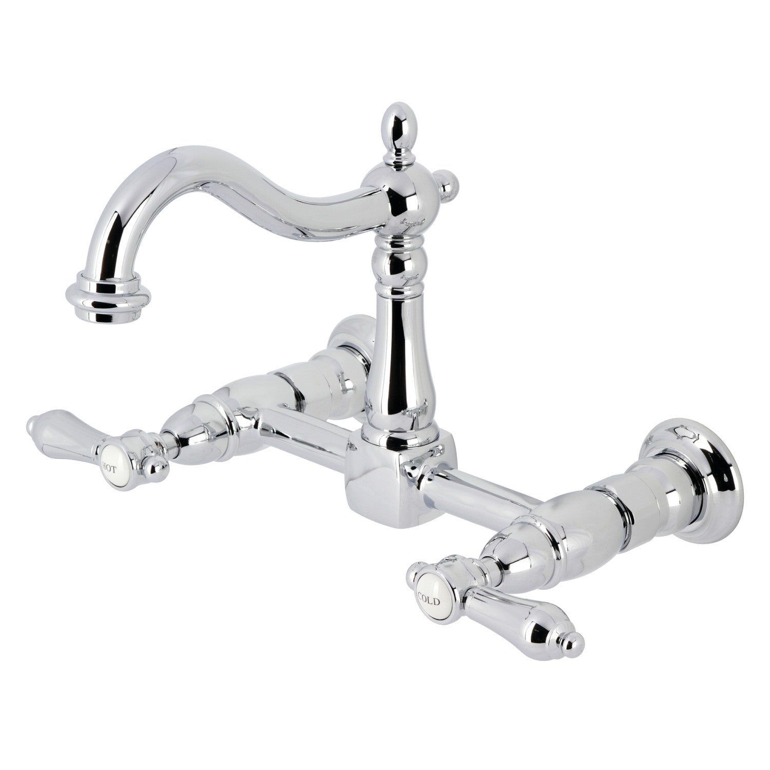 Kingston Heirloom KS1261BAL - Robinet de cuisine à deux poignées 2 trous Wall Mount Bridge, chrome poli