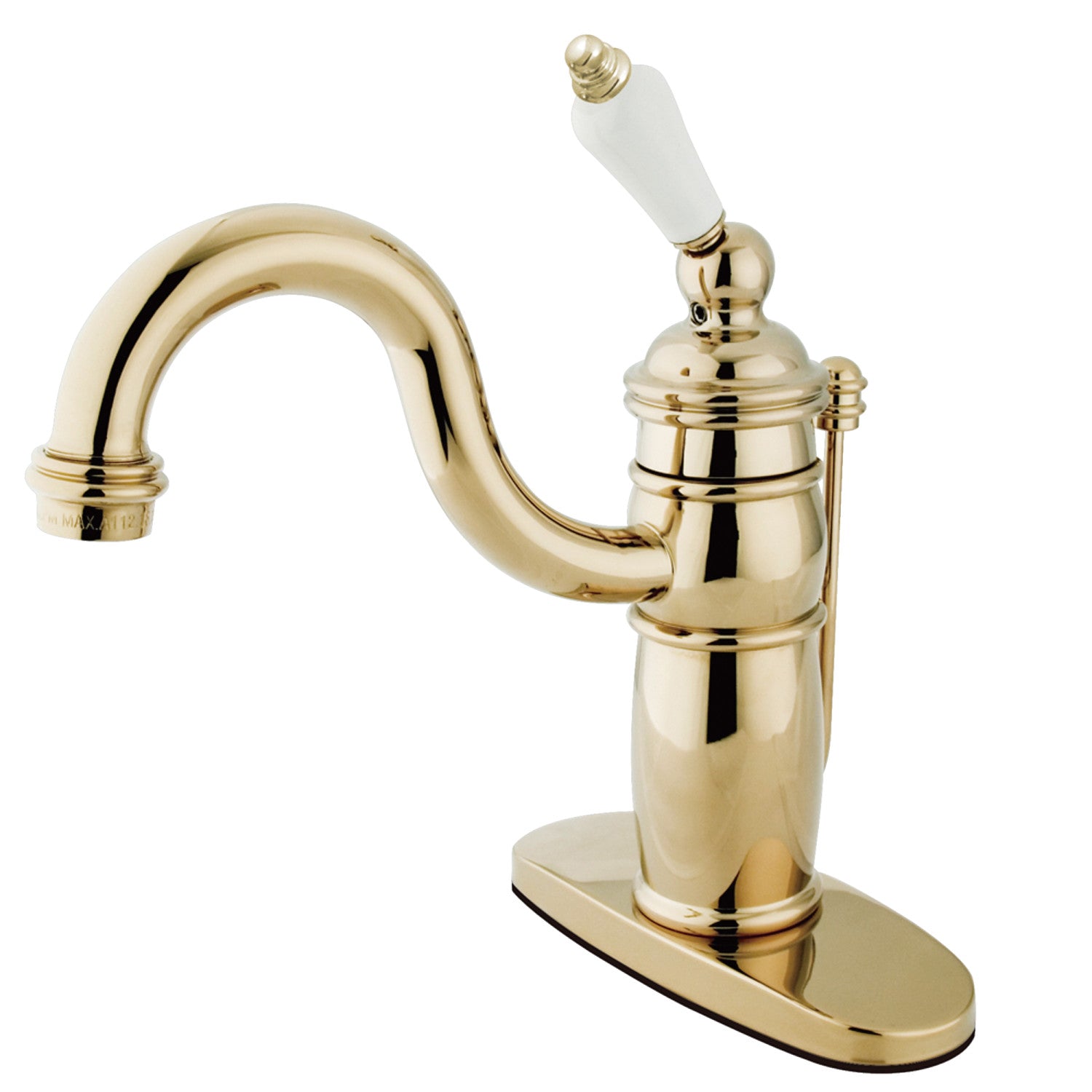 Kingston Heirloom KB1402PL - Robinet de salle de bains à une poignée victorienne 1 trou avec plaque de pont et drain à tirette, laiton poli