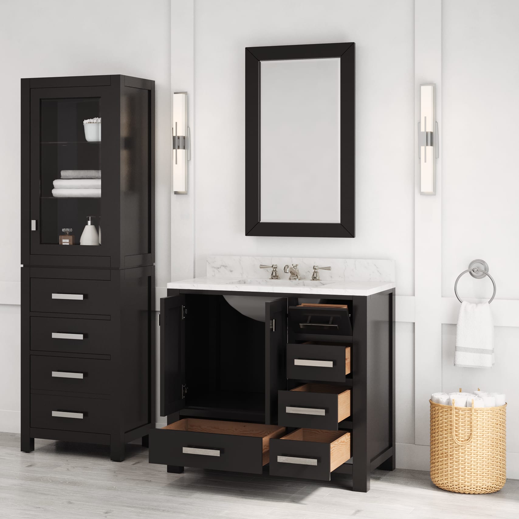 Kingston Luxe MS36CW01ES - 36 in. x 21.5 in. Bathroom Vanity Marble Top in Carrara White and White Basin, Espresso
