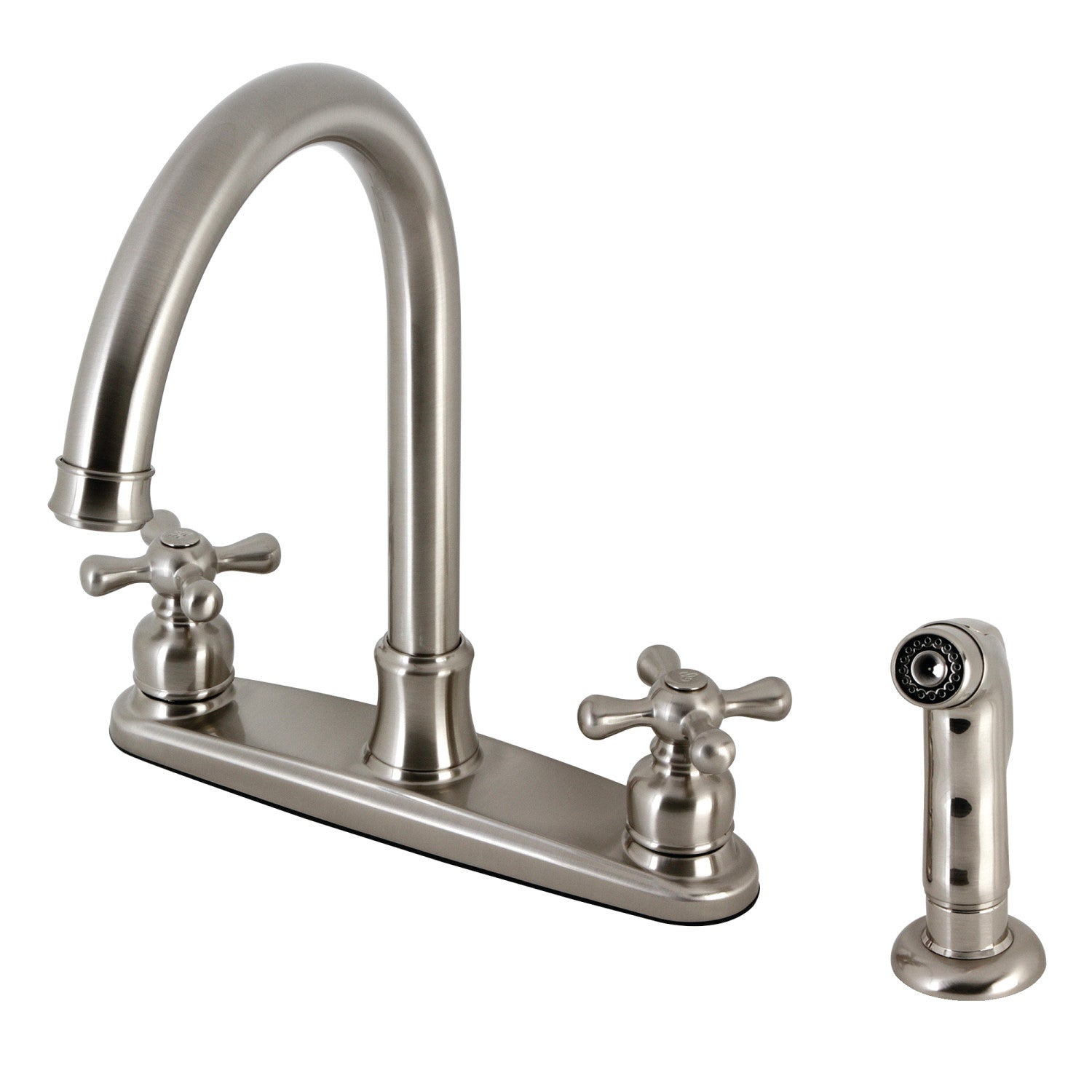 Kingston Heirloom FB7798AXSP - Victorian à deux poignées 4 trous 8" Centerset Robinet de cuisine avec pulvérisateur latéral, nickel brossé