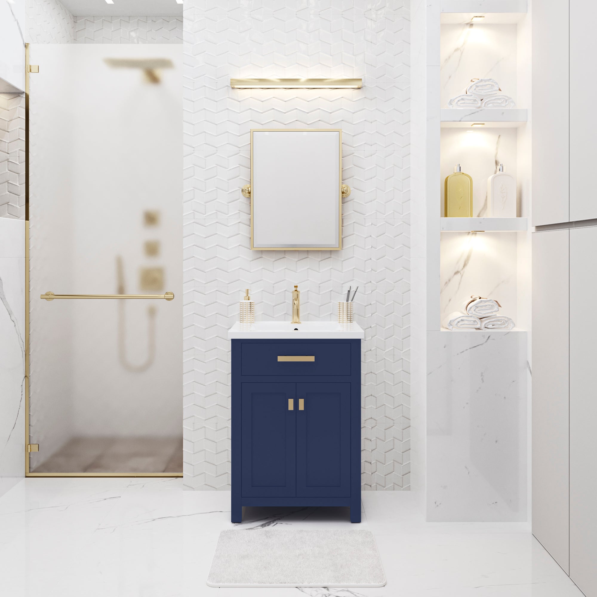 Kingston Luxe MY24CR06MB - 24 in. x 18.3 in. Bathroom Vanity Integrated White Ceramic Top and Basin, Monarch Blue