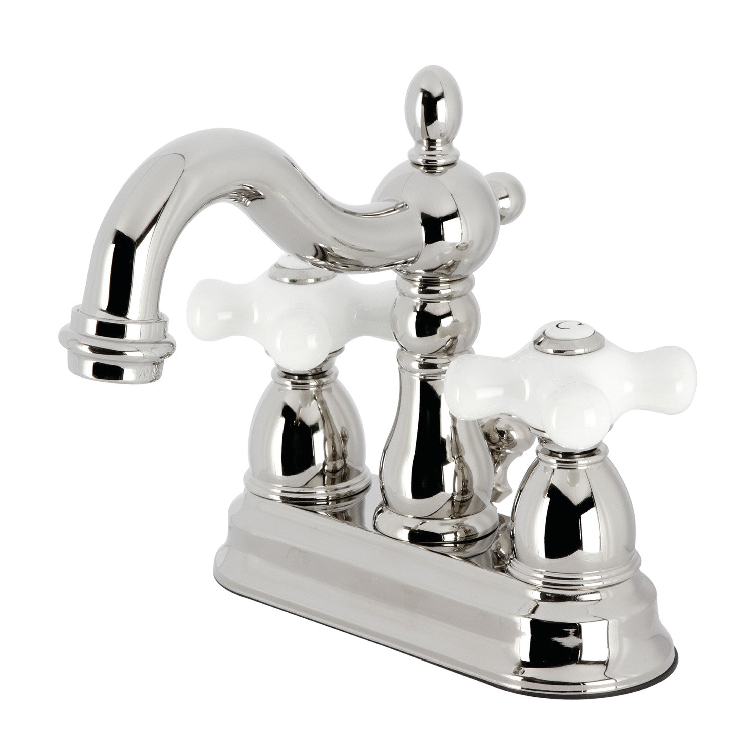 Kingston Heirloom KB1606PX - Heritage Double-Handle 3 trous montage sur plage 4-Inch Centerset Robinet de salle de bains avec drain à tirette, nickel poli