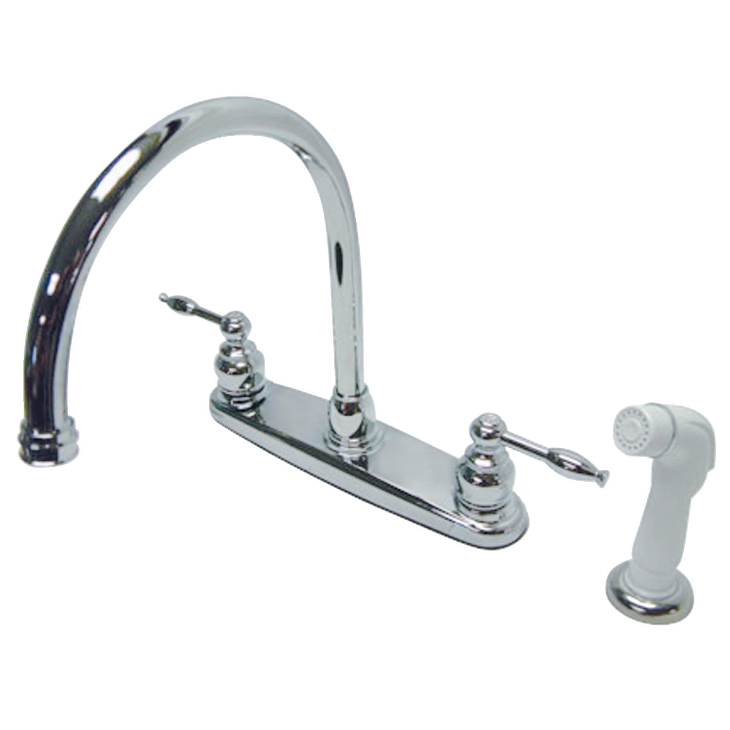 Kingston Tulare KB2791KL - Robinet de cuisine central à deux poignées Knight 4 trous 8" avec pulvérisateur latéral, chrome poli