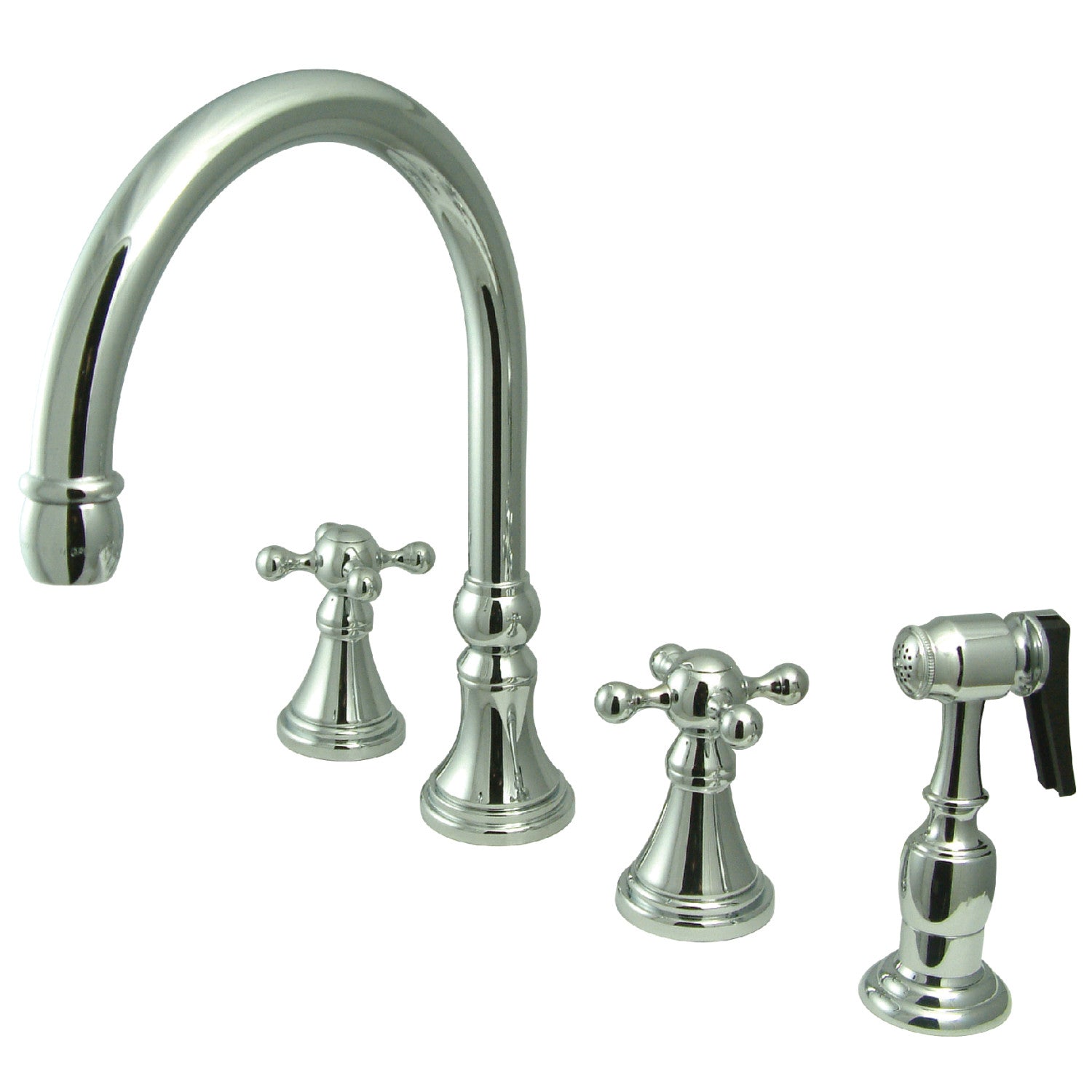Kingston Tulare KS2791KXBS - Robinet de cuisine à double poignée 4 trous avec pulvérisateur en laiton, chrome poli