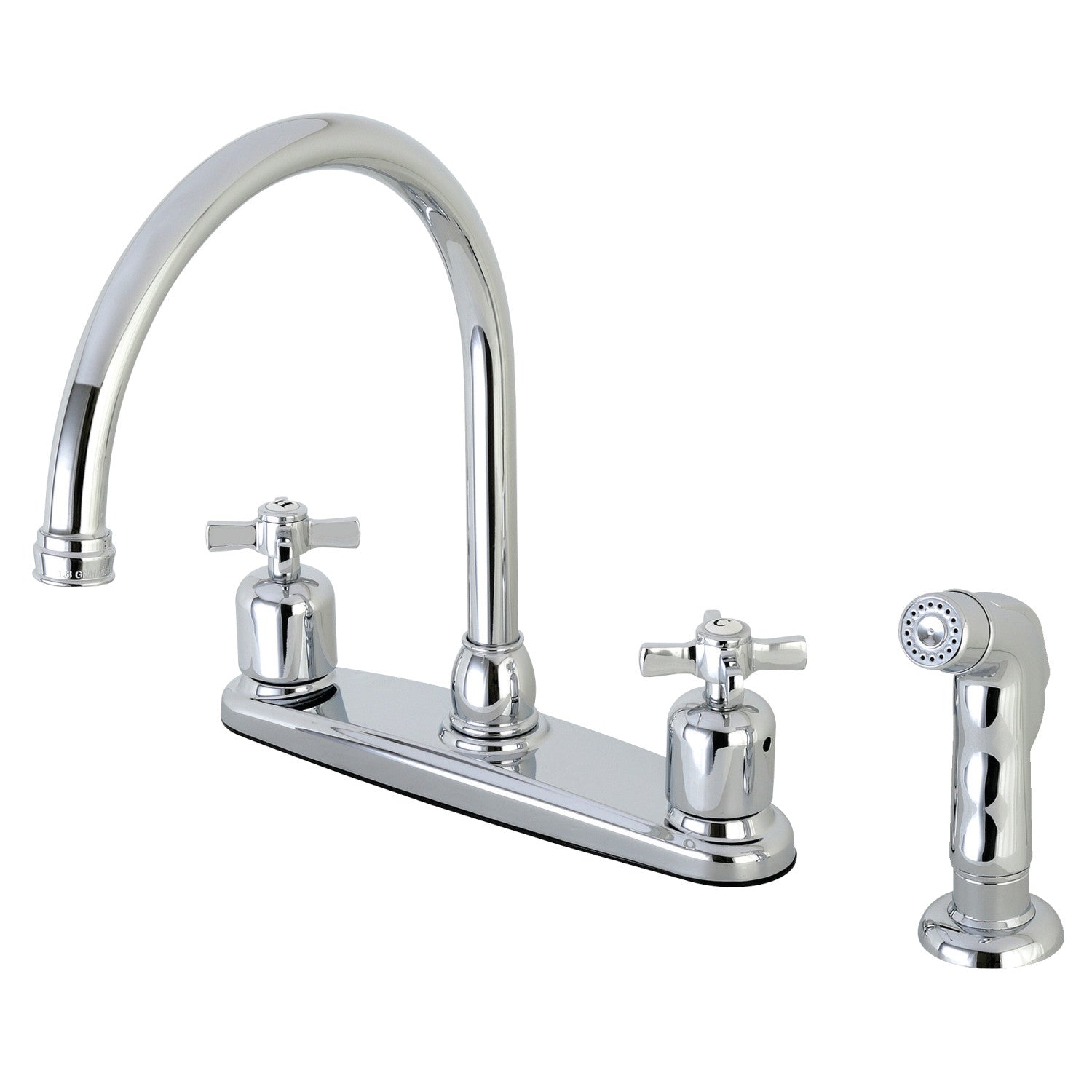 Kingston Tulare FB791ZXSP - Robinet de cuisine central bimanche Millennium 4 trous 8" avec pulvérisateur latéral, chrome poli