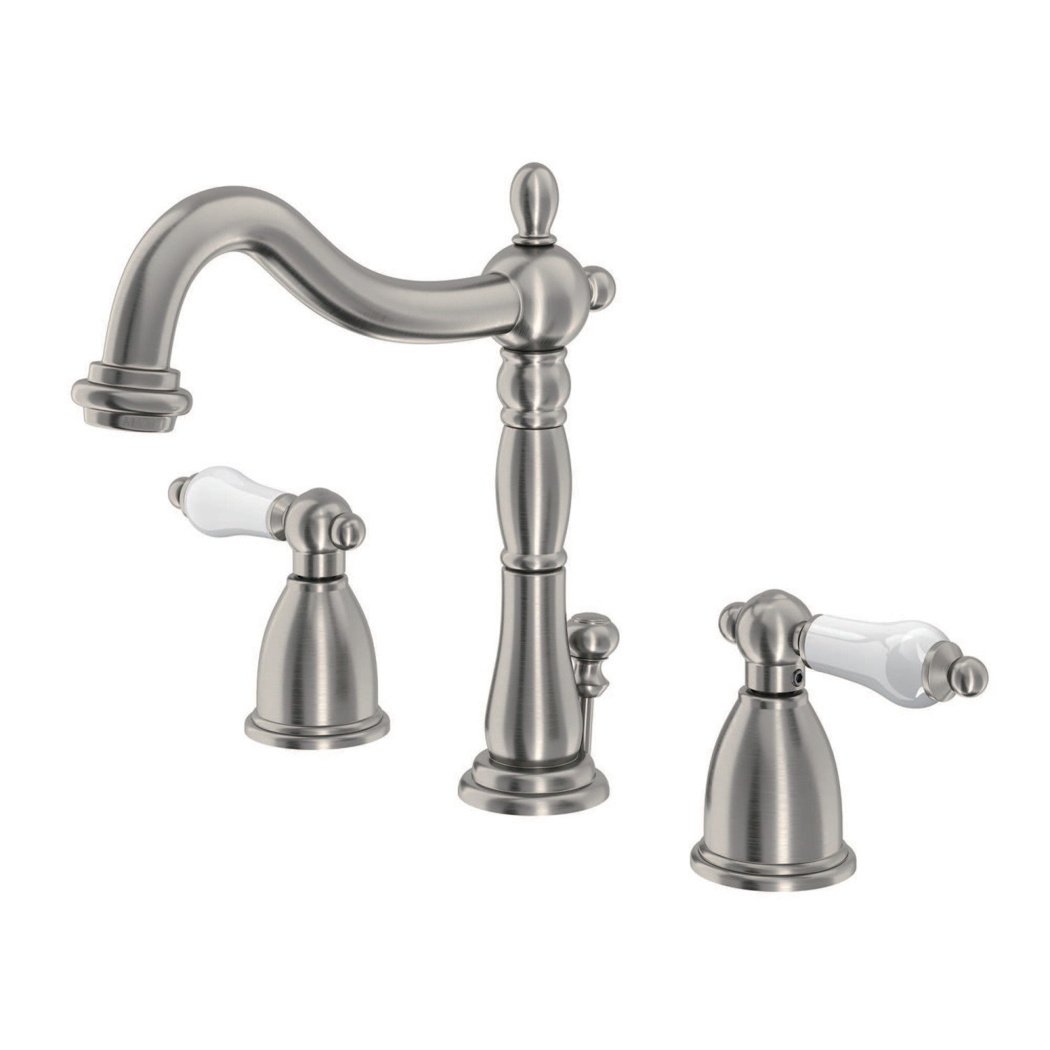 Kingston Heirloom KB1978PL - Heritage Two-Handle 3-Hole Deck Mount Widespread Bathroom Faucet with Pop-Up Drain, Brushed Nickel