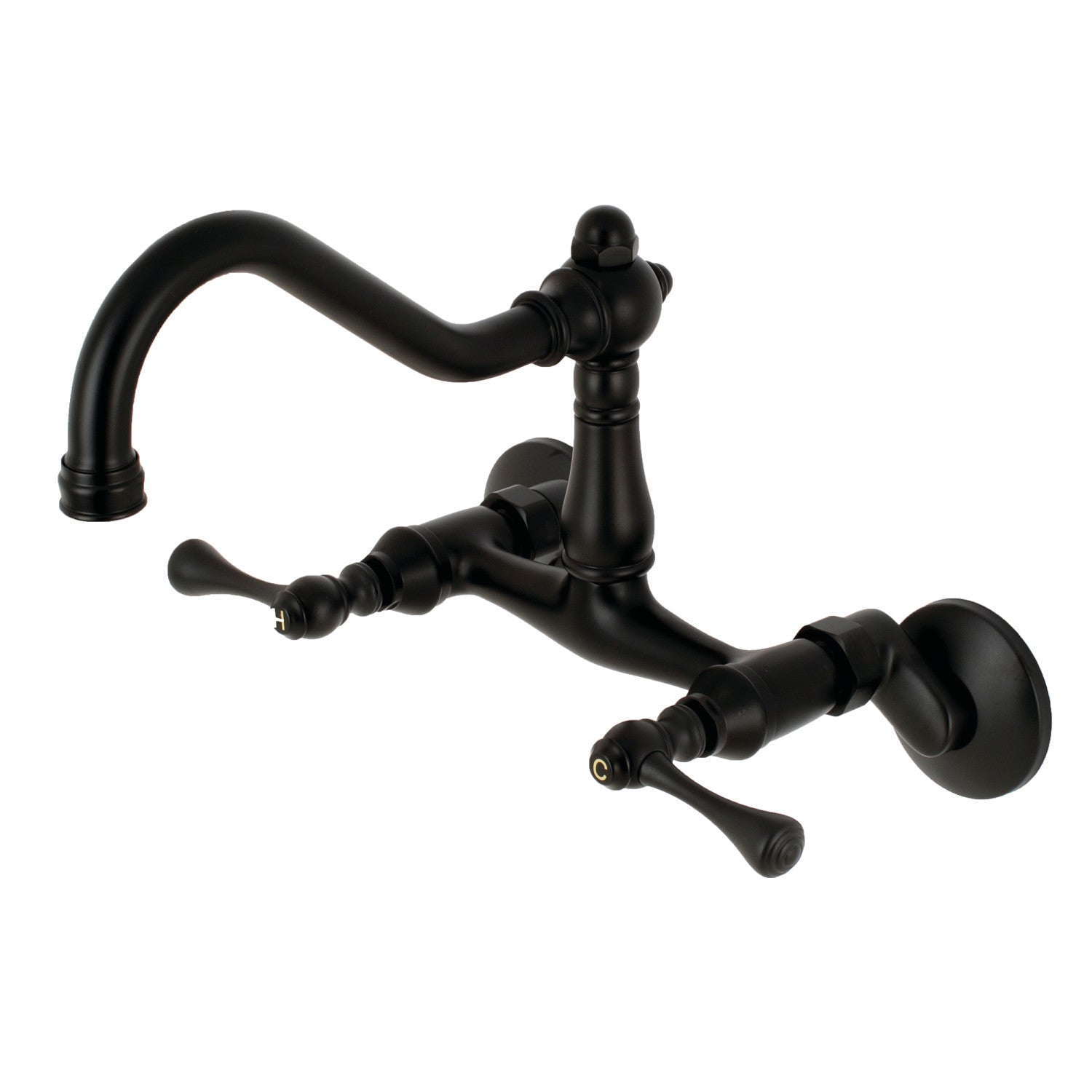 Kingston Heirloom KS3220BL - Robinet de cuisine à deux poignées vintage 2 trous Wall Mount Bridge, noir mat