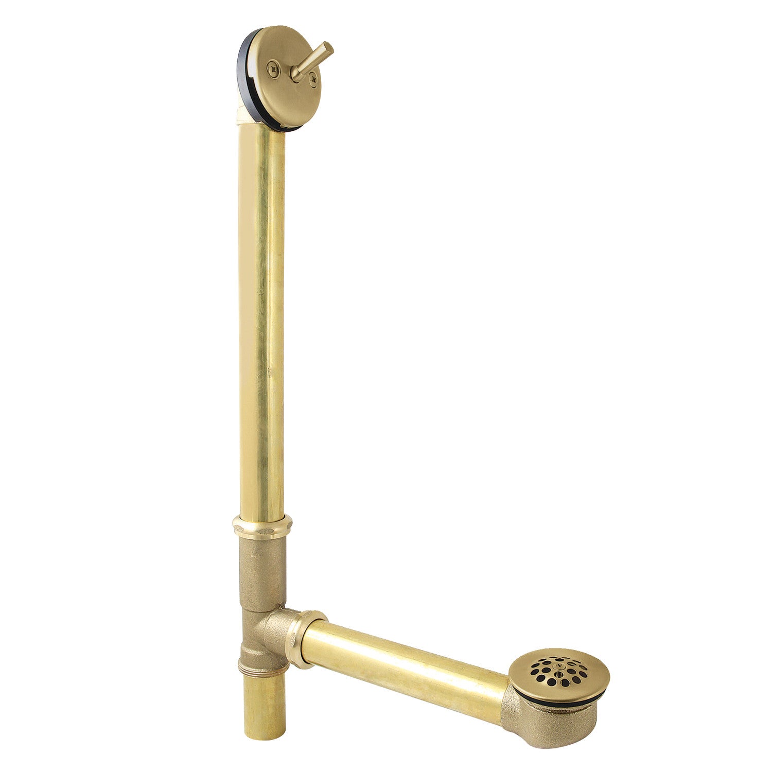 Kingston Tulare DTL1207 - Made To Match 25-Inch Brass Trip Lever Tub Waste and Overflow with Grid Strainer, Brushed Brass