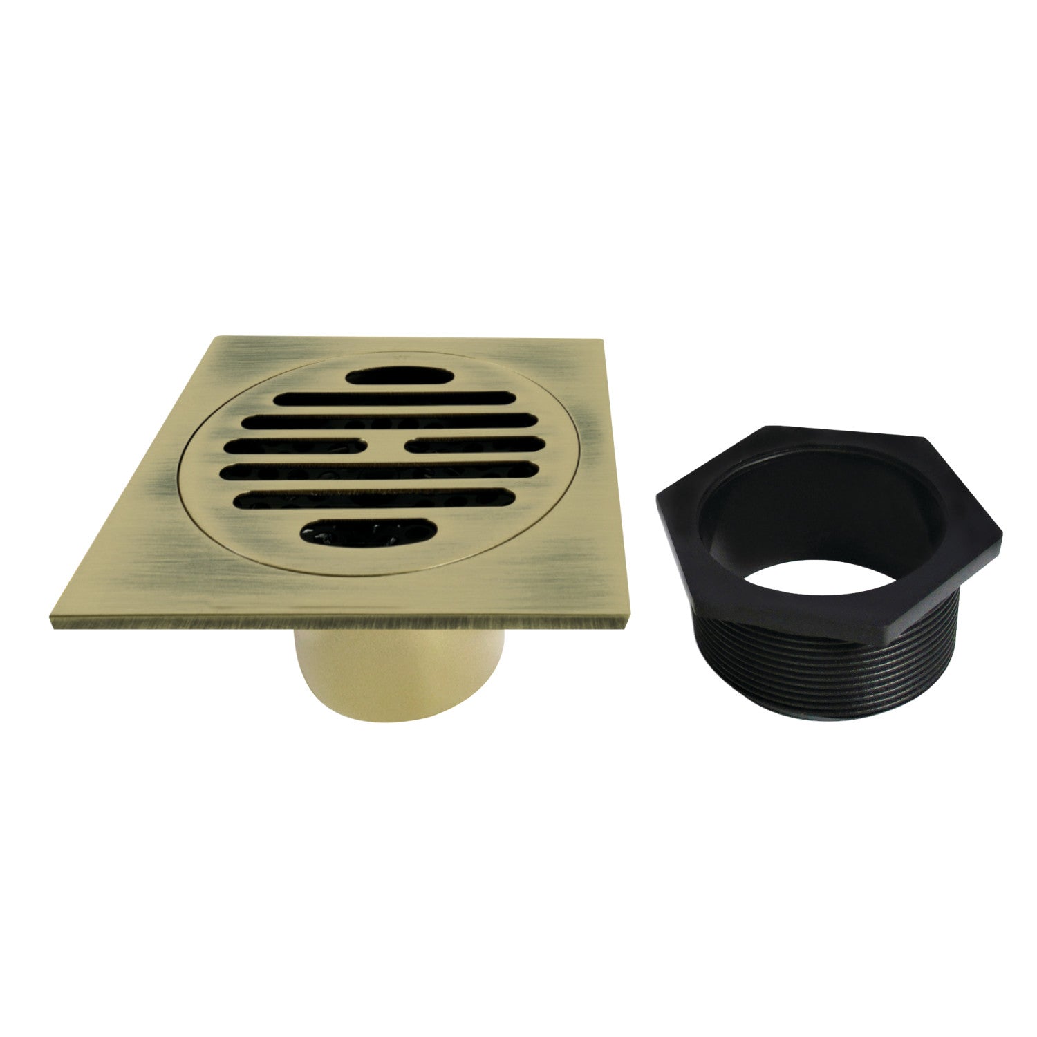 Kingston Watercourse BSF4262AB 4-Inch Brass Square Grid Shower Drain with Hair Strainer, Antique Brass