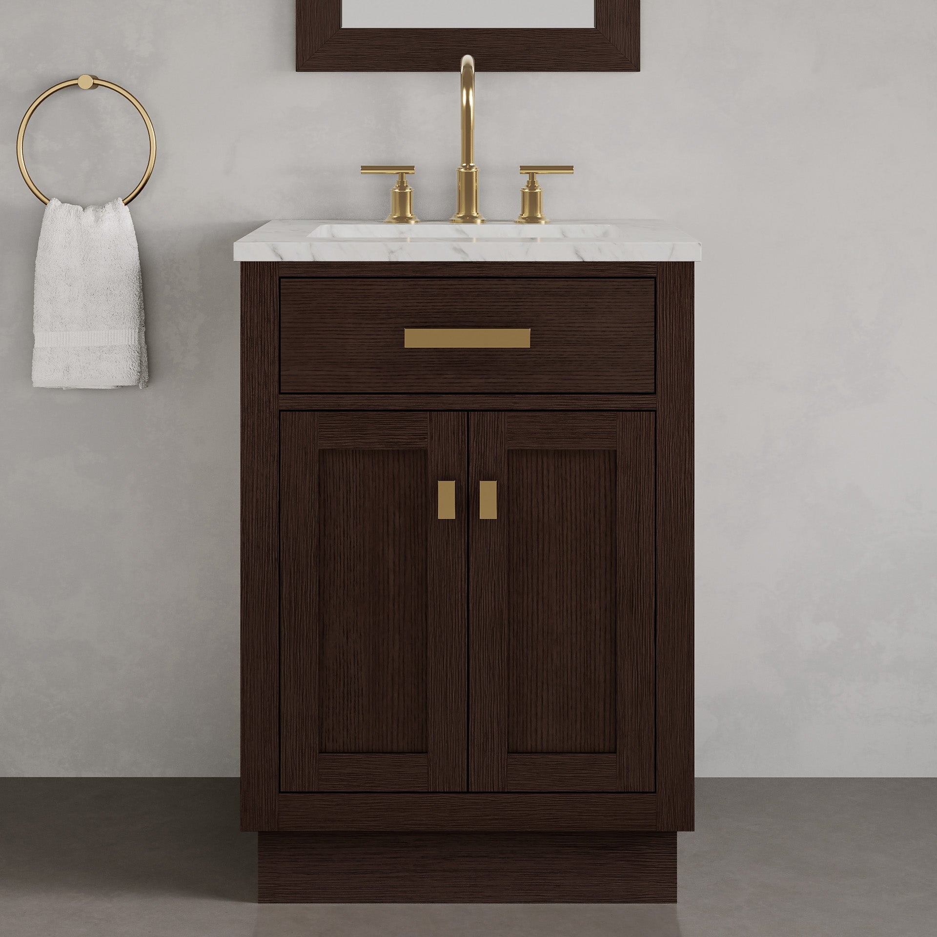Kingston Luxe CH24CW06BK - 24 in. x 21.5 in. Bathroom Vanity Marble Top and White Basin, Brown Oak