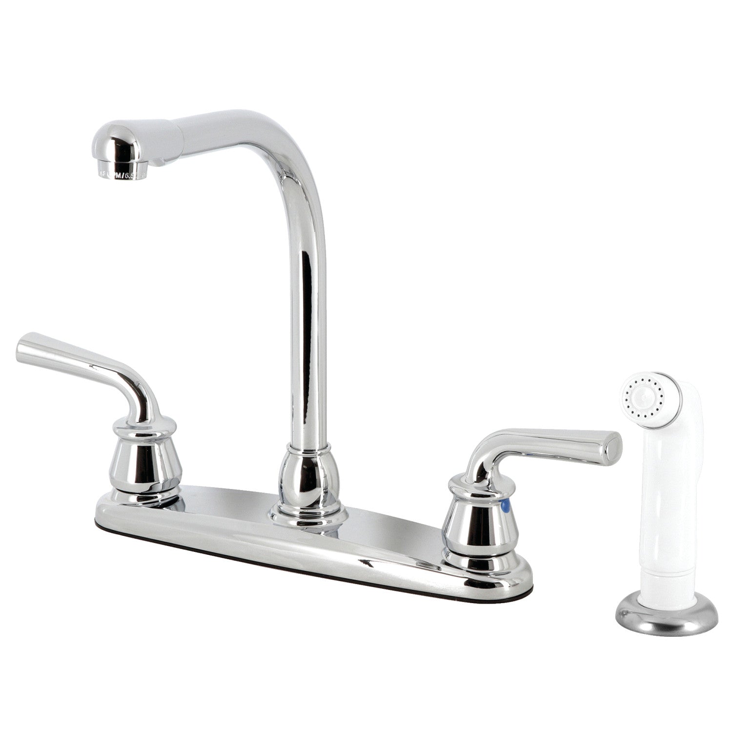 Kingston Tulare KB711RXL - Robinet de cuisine central à deux poignées avec pulvérisateur latéral blanc, chrome poli