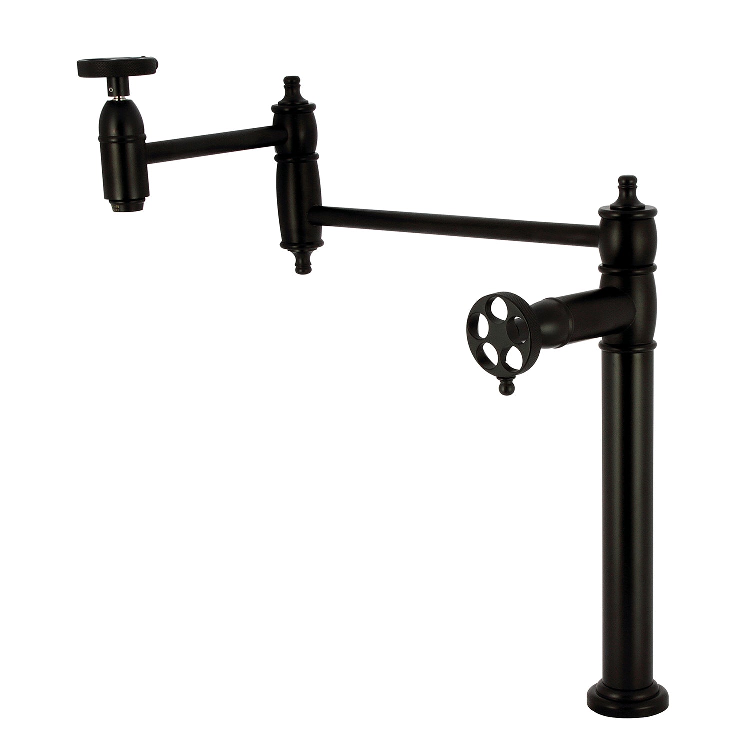Kingston Tulare KS3700RKZ - Robinet de remplissage de pot de montage de plate-forme de Wendell 1 trou avec poignée moletée, noir mat
