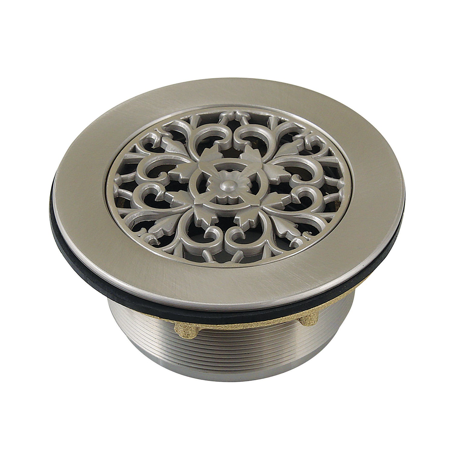 Kingston Watercourse BSFT4138 4-1/4-Inch Brass Round Grid Shower Base Drain with Flange, Brushed Nickel