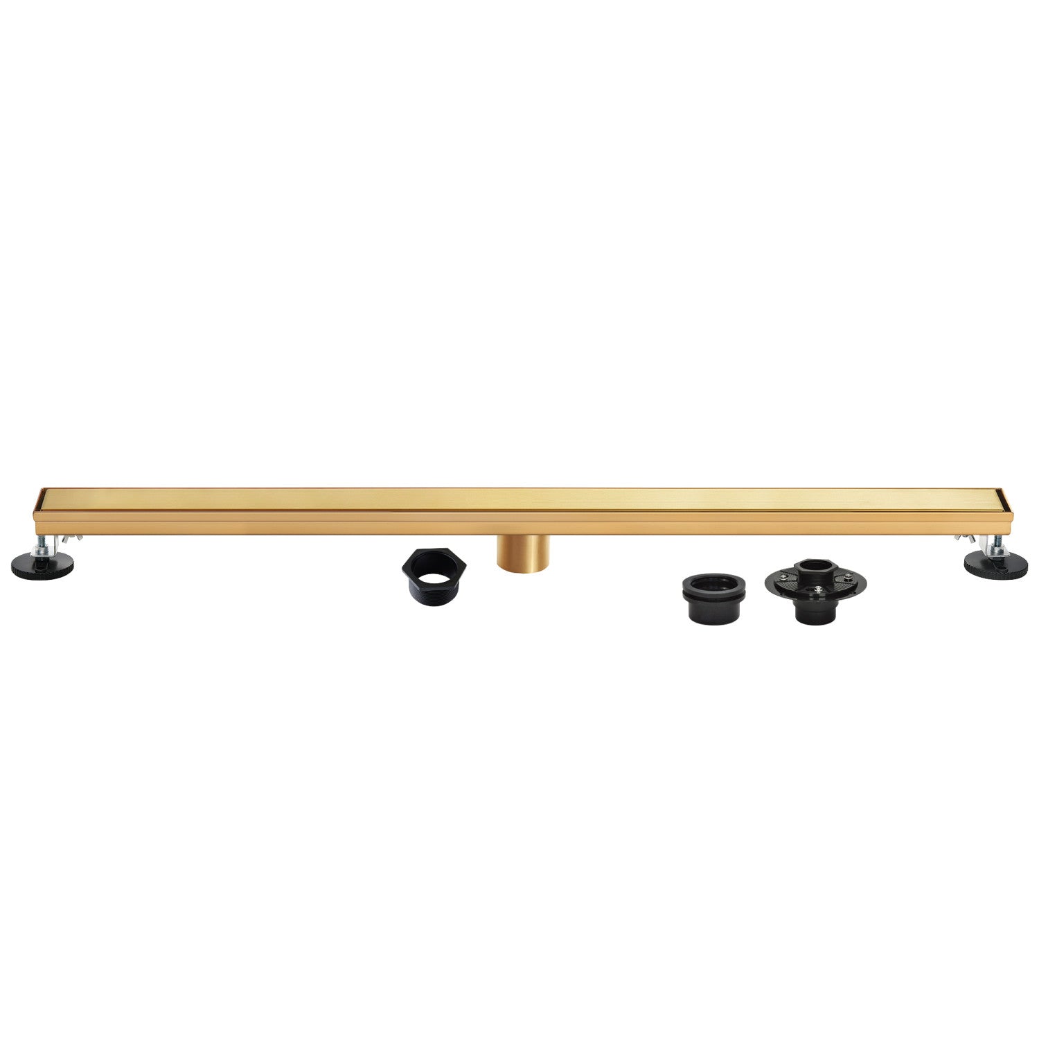 Kingston Watercourse BSFK6027 60-Inch Stainless Steel Linear Shower Drain with Reversible Tile Insert and Flat Grate, Drain with Base Flange and Hair Strainer, Brushed Brass