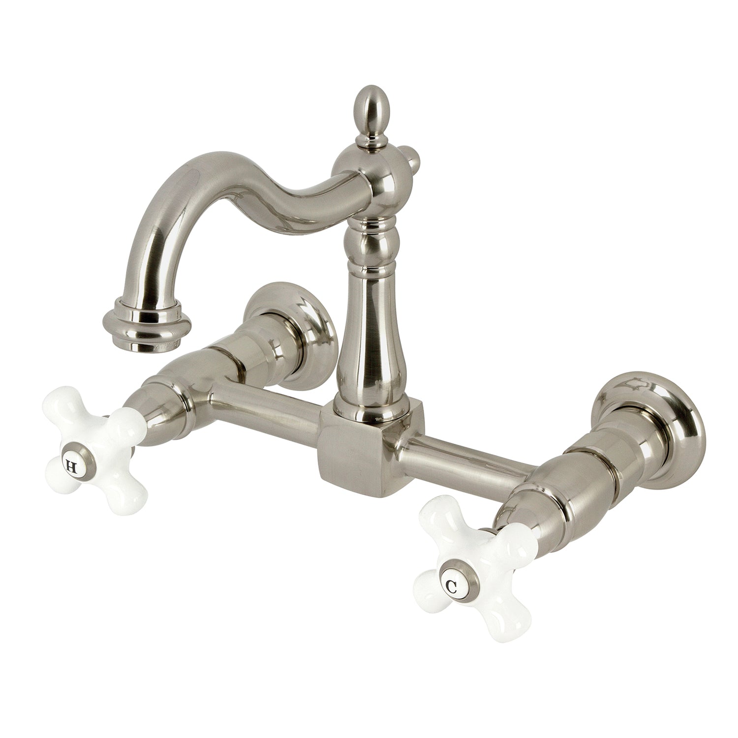 Kingston Heirloom KS1268PX - Robinet de cuisine à deux poignées Heritage 2 trous, nickel brossé