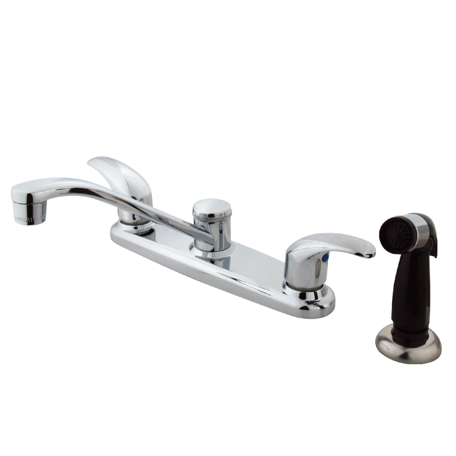 Kingston Tulare KB6272LL - Robinet de cuisine central à deux poignées 4 trous 8" avec pulvérisateur latéral, chrome poli