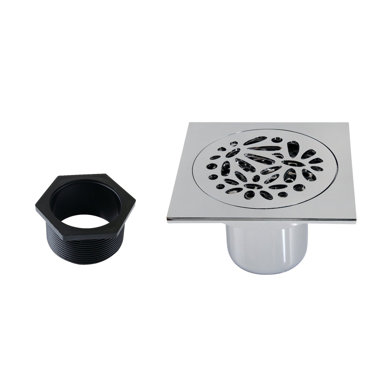 Kingston Watercourse BSF6360C 4-Inch Brass Square Grid Shower Drain with Hair Strainer, Polished Chrome