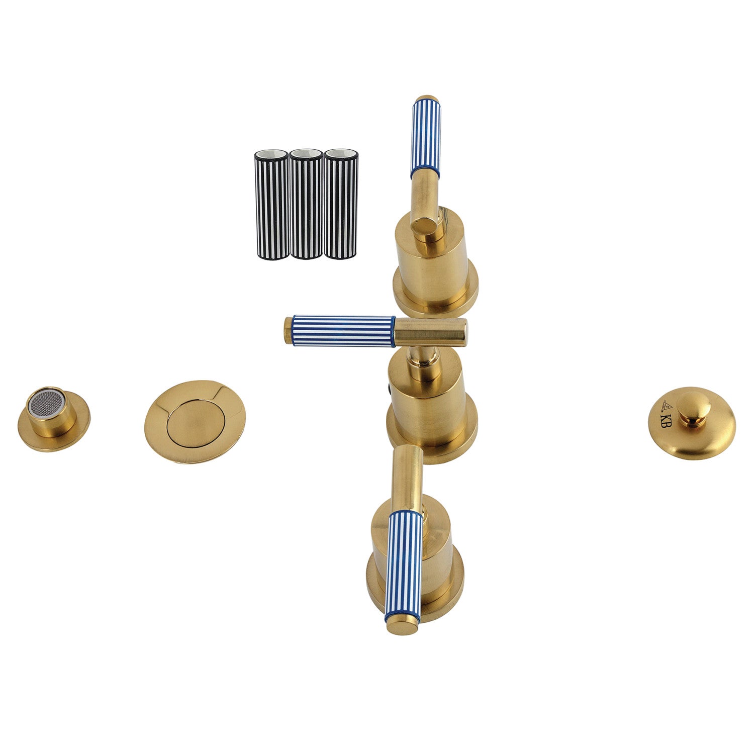 Kingston Sona KB6327KPS - Robinet à trois poignées avec poignée moletée et poignée en laiton, laiton brossé