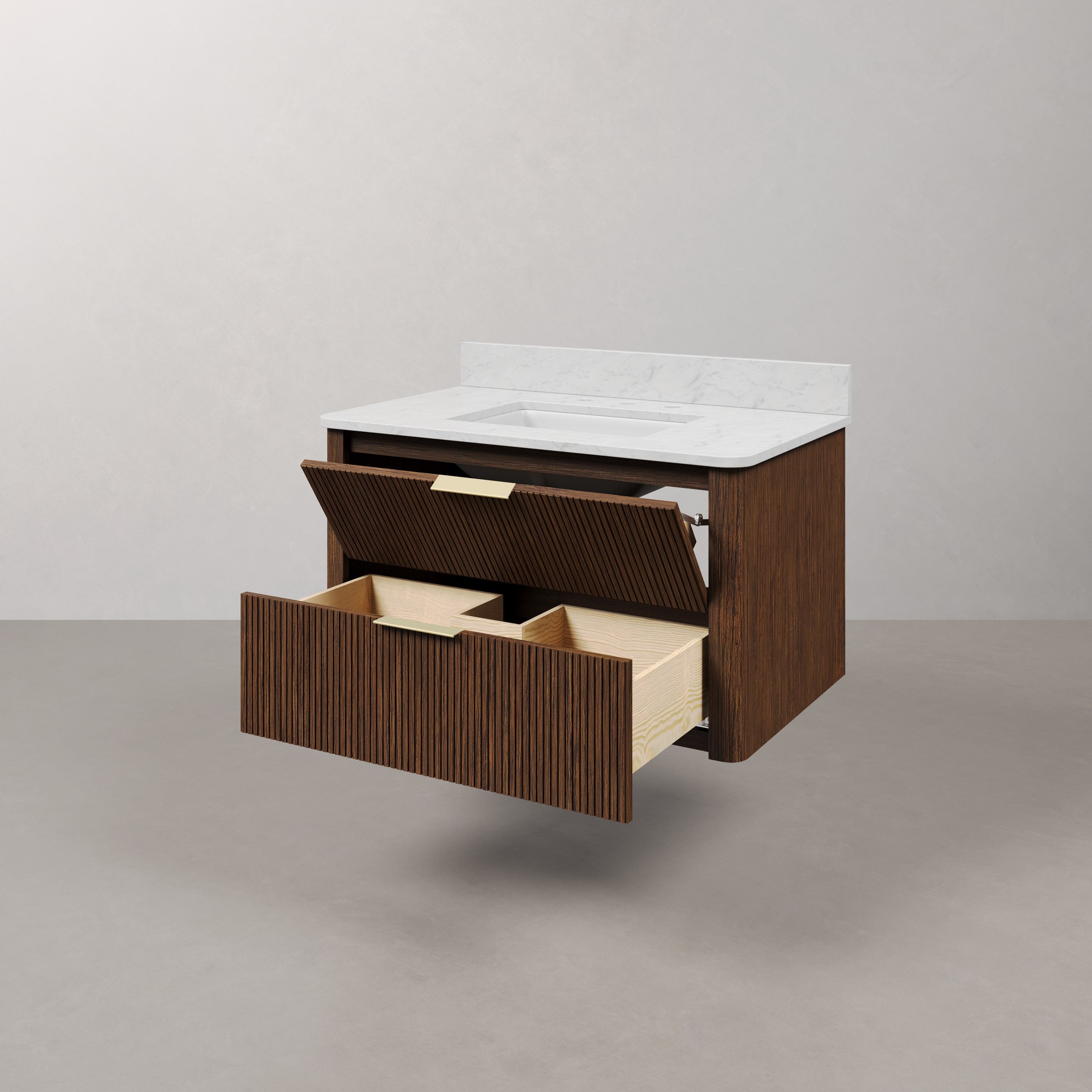 Kingston Luxe EU36EM00TO - 36 in. x 22 in. Bathroom Vanity Single Sink Freestanding with Carrara White Engineered Stone Top, Truffle Oak