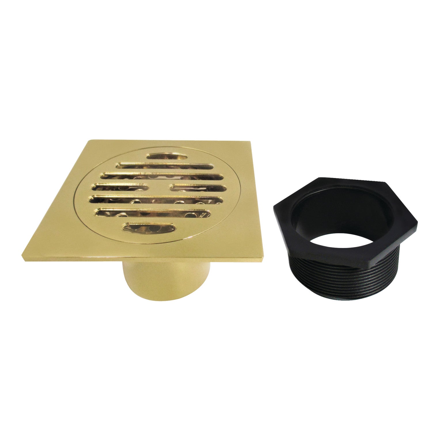 Kingston Watercourse BSF4262BB 4-Inch Brass Square Grid Shower Drain with Hair Strainer, Brushed Brass