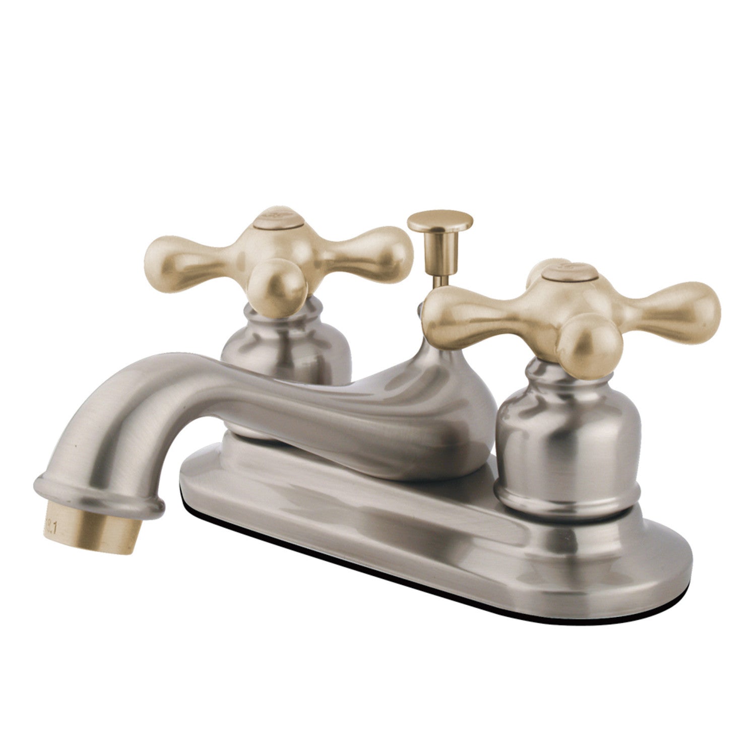 Kingston Heirloom KB609AX - Robinet de salle de bain à double poignée de restauration 3 trous montage sur plage 4-Inch Centerset avec drain à tirette, nickel brossé / laiton poli