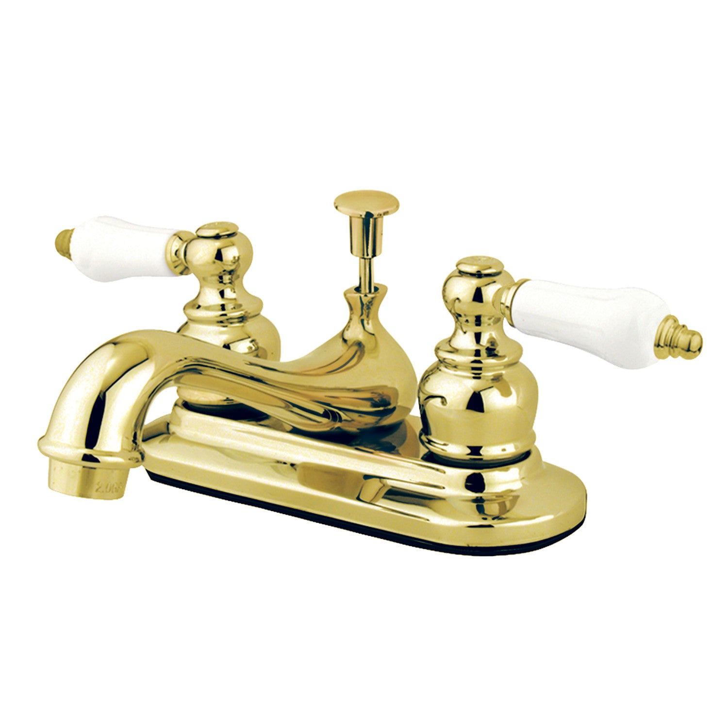 Kingston Heirloom KB602PL - Restoration Double-Handle 3-Hole Deck Mount 4-Inch Centerset Bathroom Faucet with Pop-Up Drain, Polished Brass