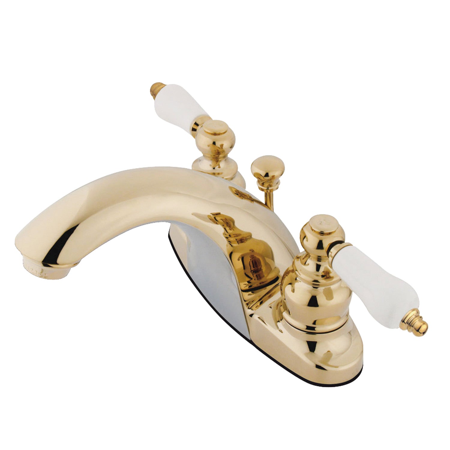 Kingston Heirloom GKB7642PL - Robinet de salle de bain double poignée de pays anglais 3 trous montage sur plage 4-Inch Centerset avec drain à tirette, laiton poli