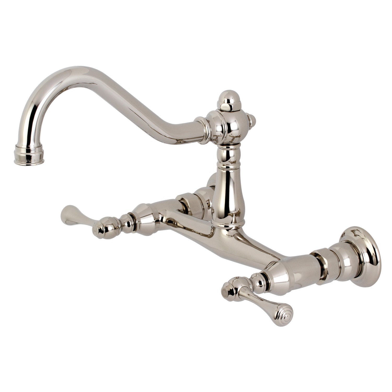 Kingston Heirloom KS3246BL - Vintage double poignée 2 trous mural robinet de salle de bains, nickel poli
