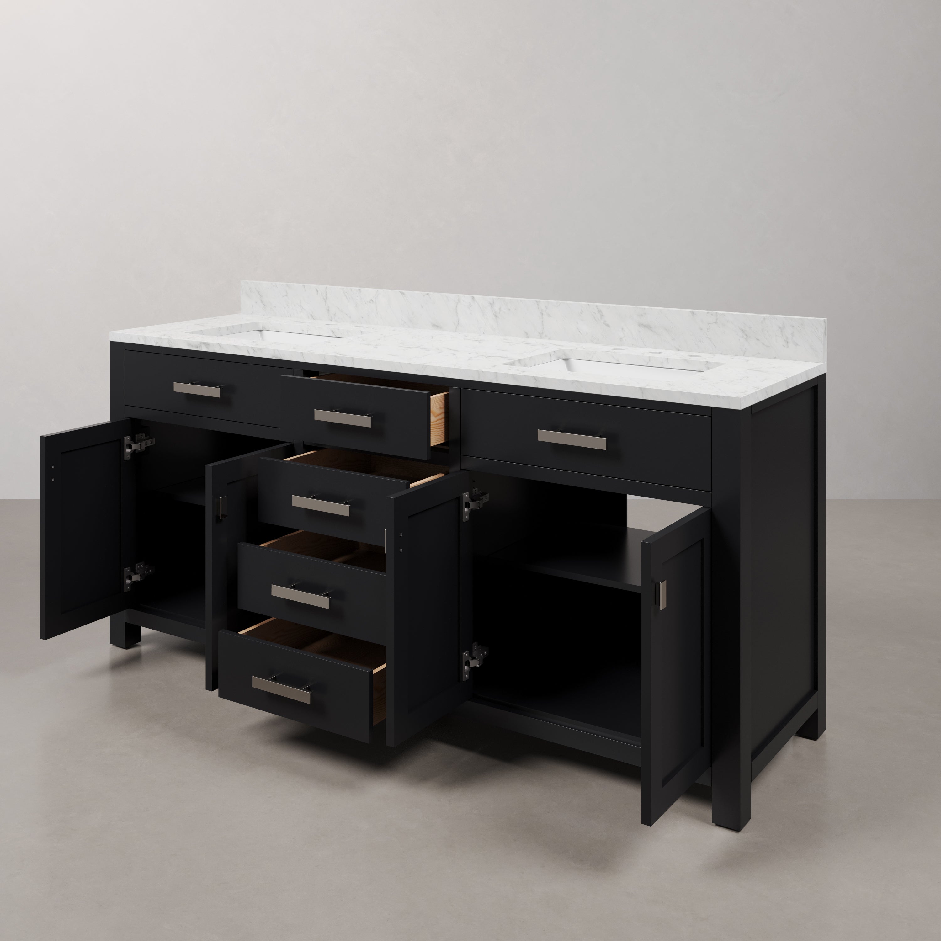 Kingston Luxe MS72CW01ES - 72 in. x 21.5 in. Bathroom Vanity Double Sink with Carrara White Marble Top, Espresso
