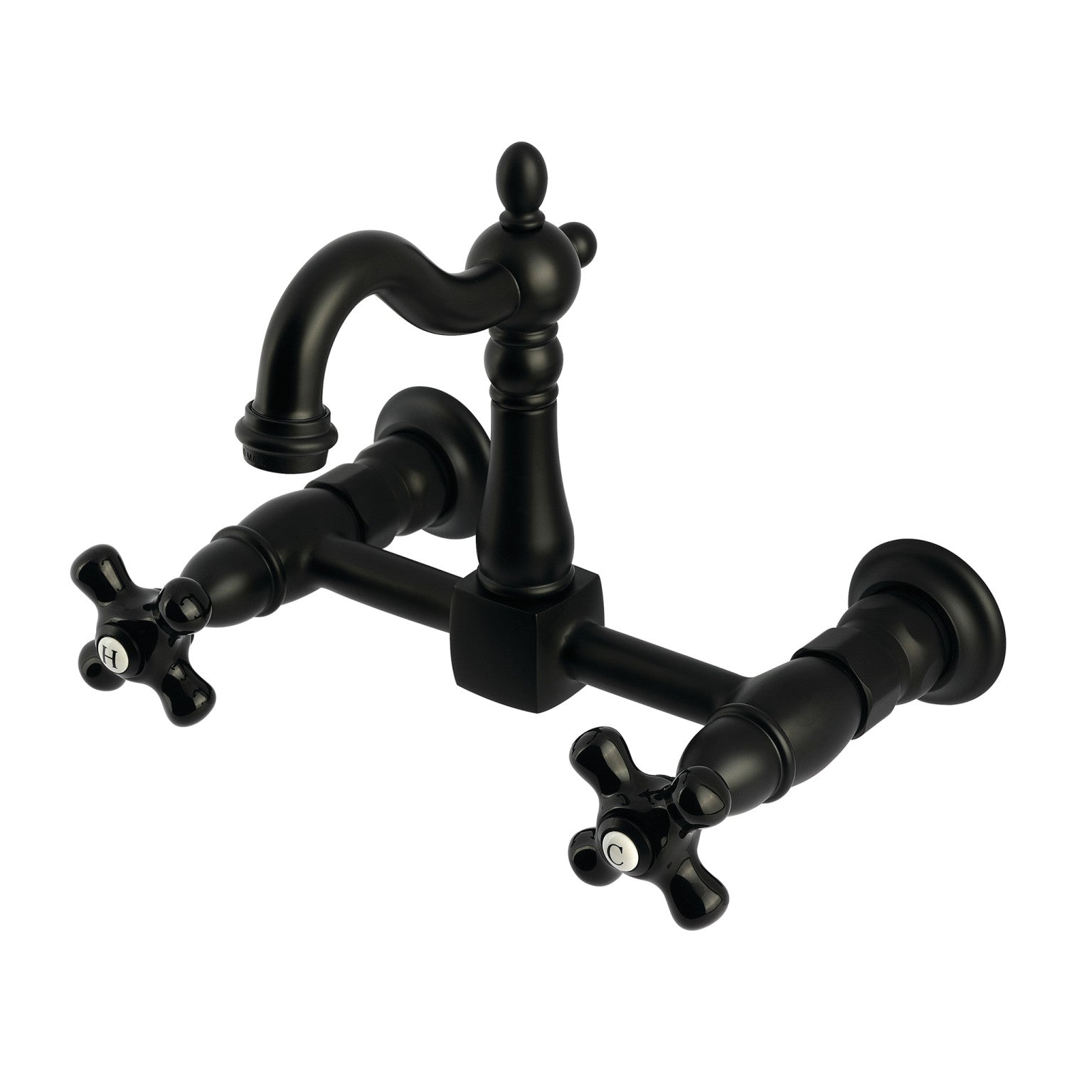 Kingston Heirloom KS2440PKX - Robinet de cuisine à deux poignées 2 trous Wall Mount Bridge, noir mat
