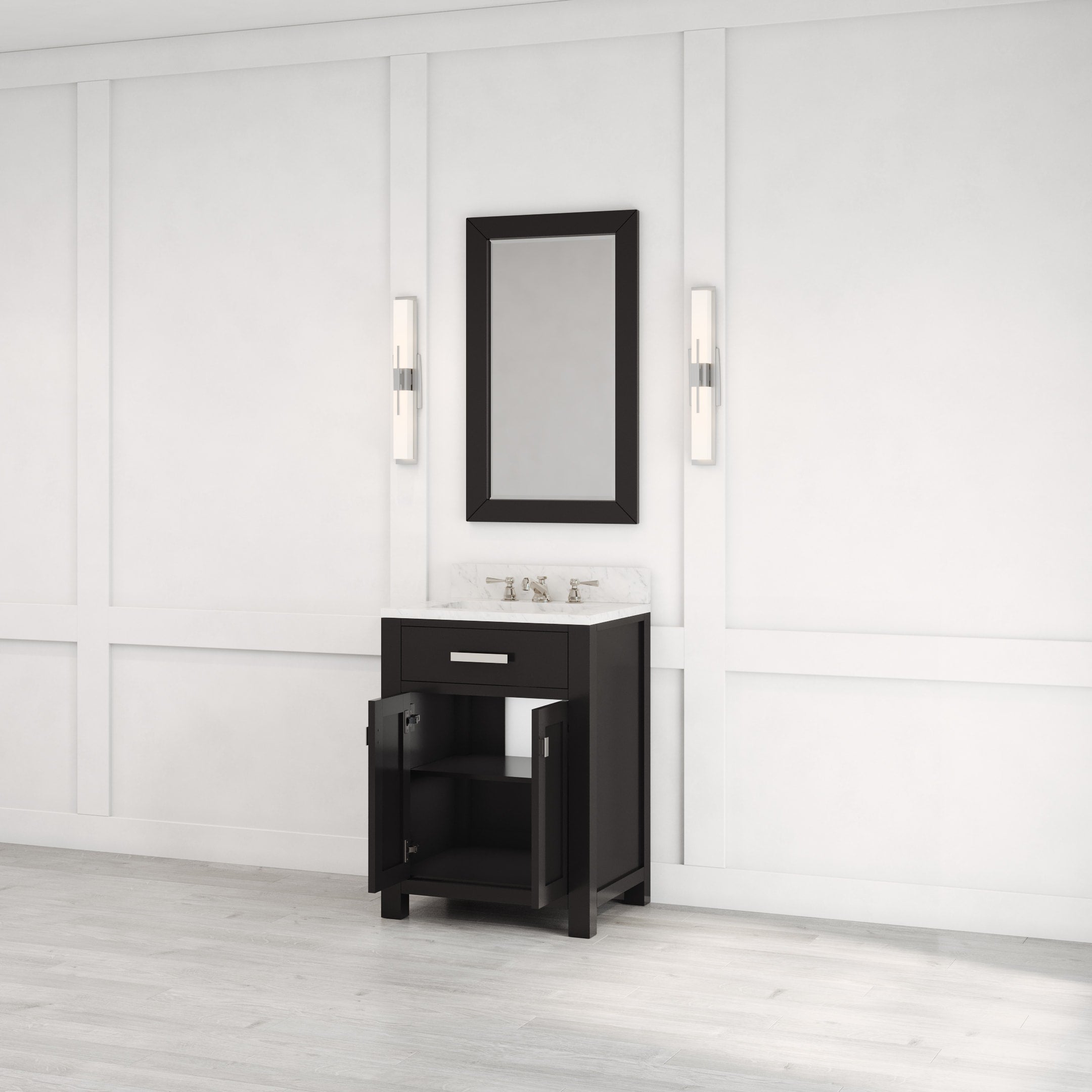 Kingston Luxe MS24CW01ES - 24 in. x 21.5 in. Bathroom Vanity Single Sink with Carrara White Marble Top, Espresso