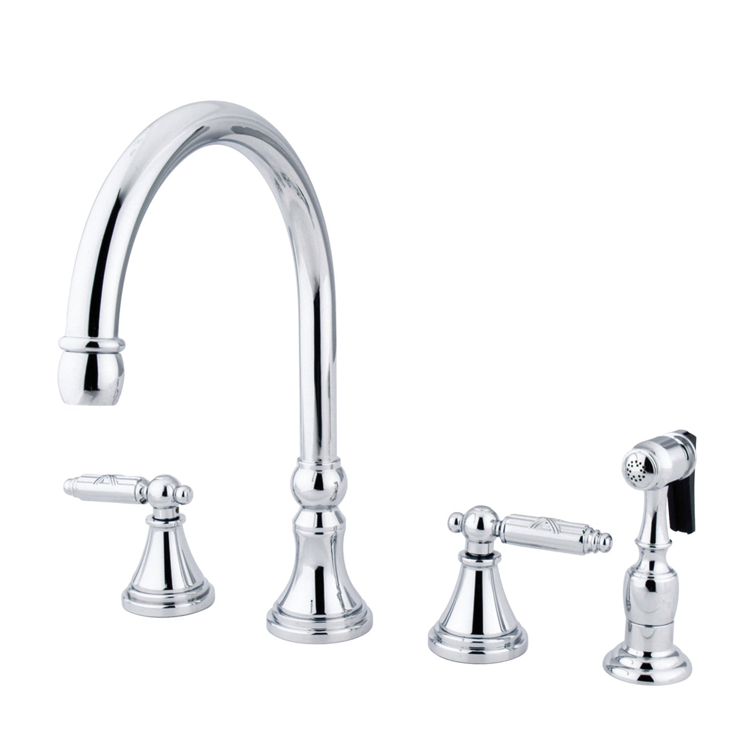 Kingston Tulare GS2791GLBS - Robinet de cuisine à double poignée géorgienne 4 trous avec pulvérisateur en laiton, chrome poli