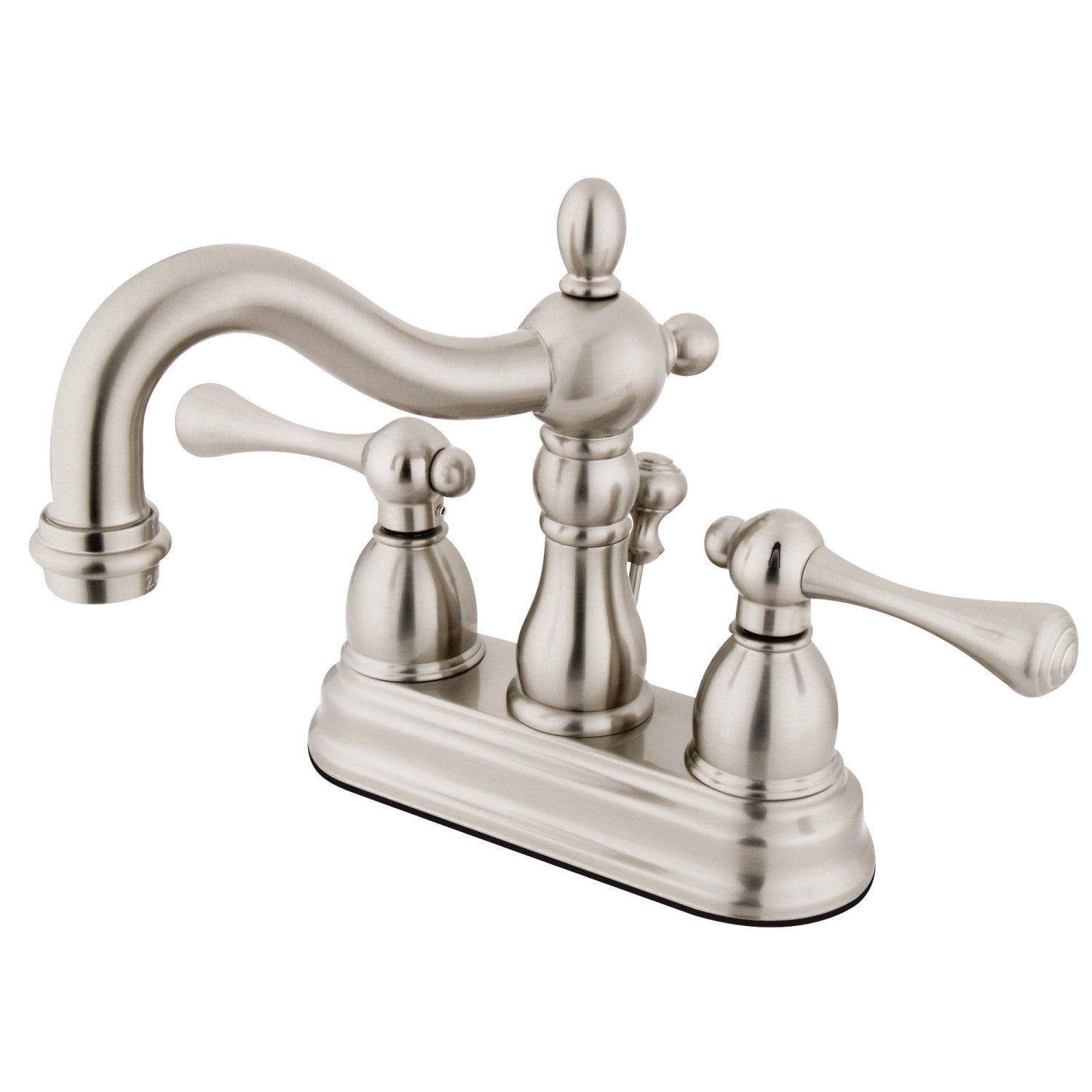 Kingston Heirloom KB1608BL - Heritage Double-Handle 3 trous montage sur plage 4-Inch Centerset Robinet de salle de bains avec drain à tirette, Nickel brossé