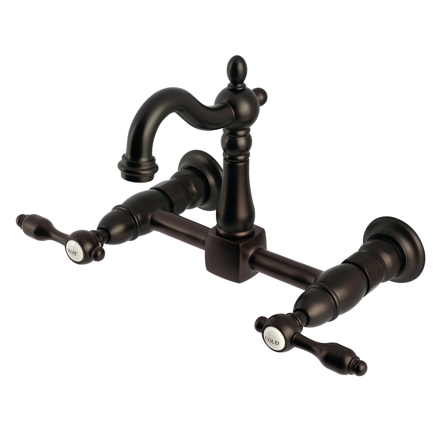 Kingston Heirloom KS2445TAL - Robinet de cuisine à deux poignées Tudor 2 trous Wall Mount Bridge, bronze frotté à l'huile