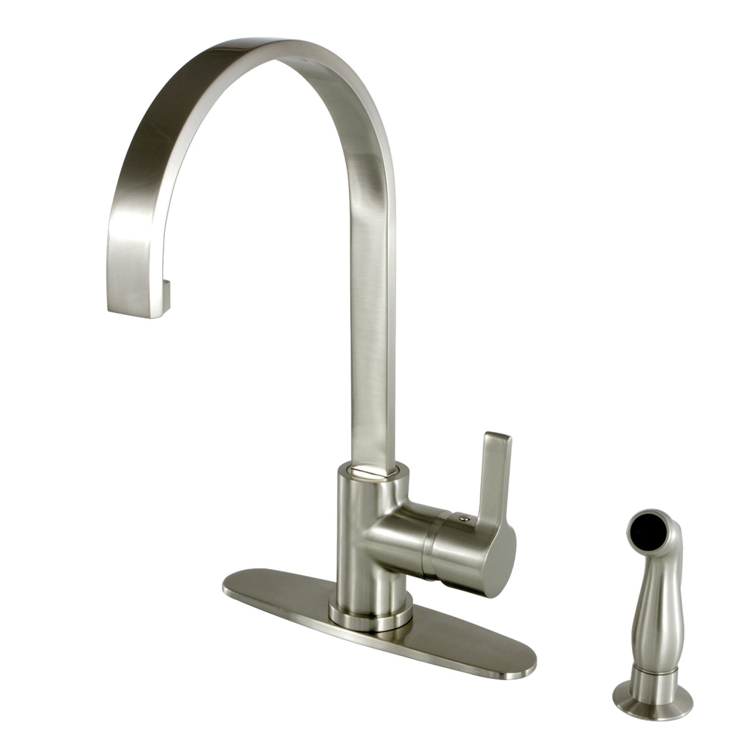 Kingston Sona LS8718CTLSP - Robinet de cuisine monomanche continental 2 trous avec pulvérisateur latéral, nickel brossé